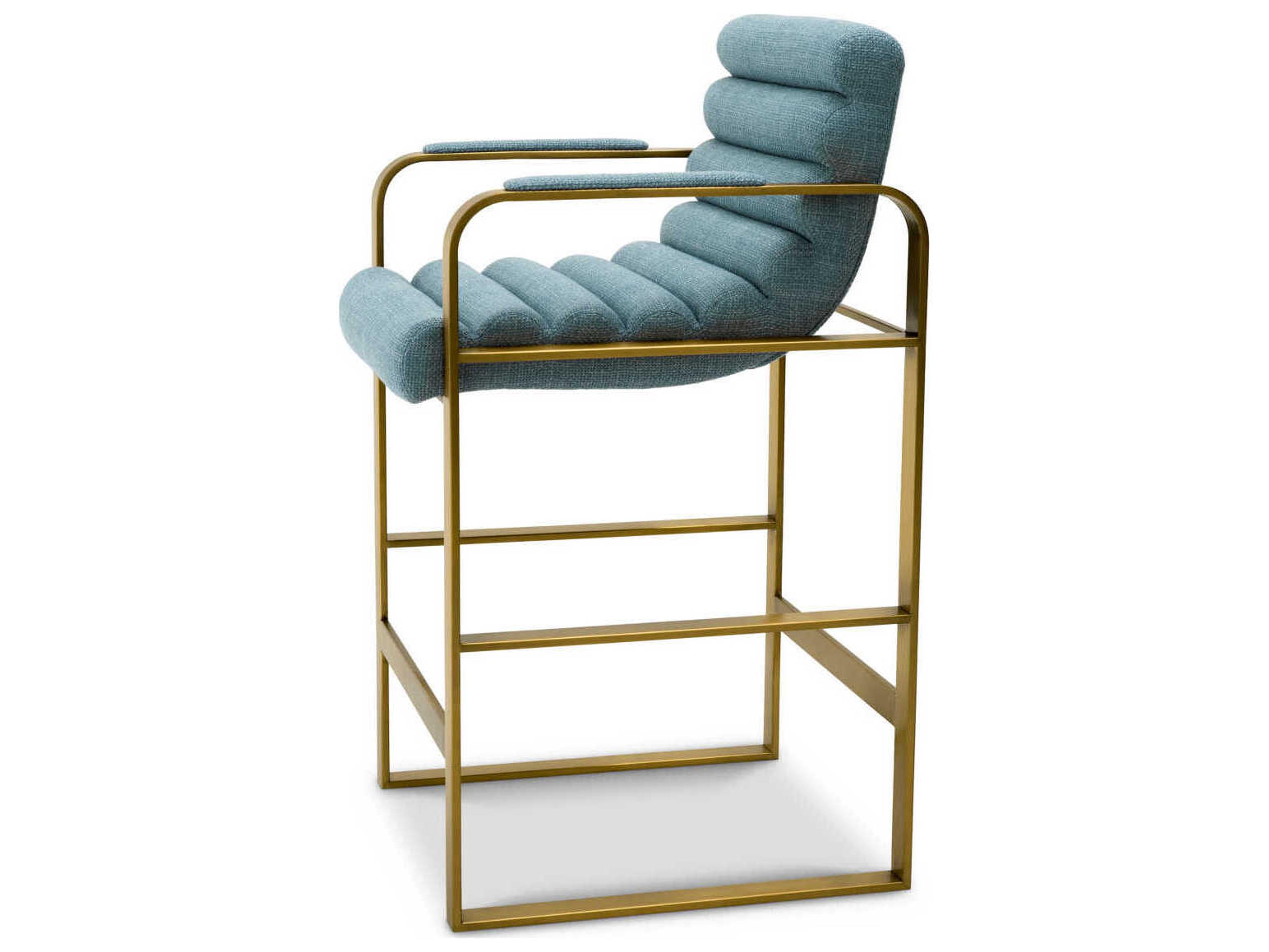 Eichholtz Olsen Brushed Brass Scalea Blue Upholstered Counter Stool