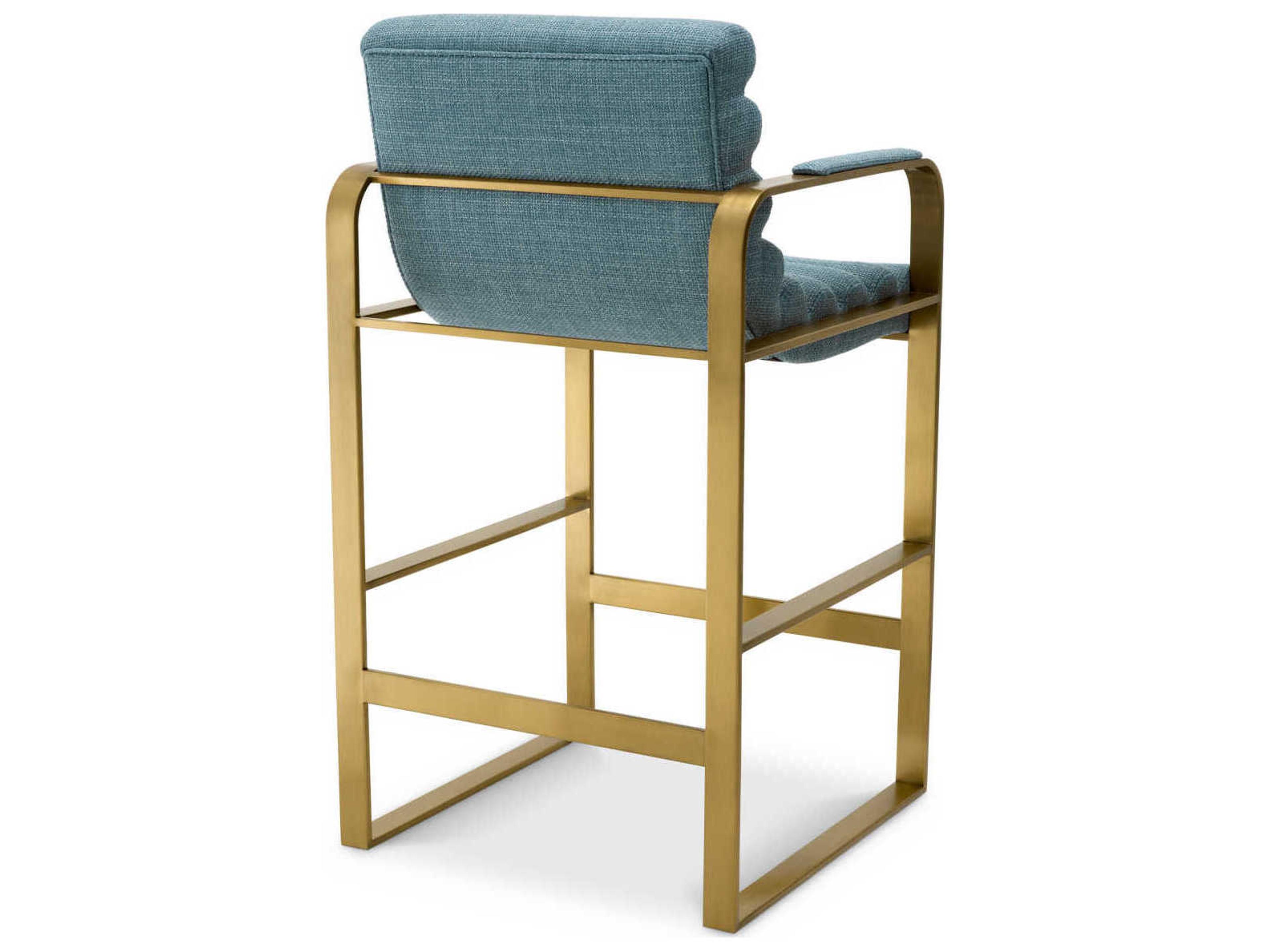 Eichholtz Olsen Brushed Brass Scalea Blue Upholstered Counter Stool