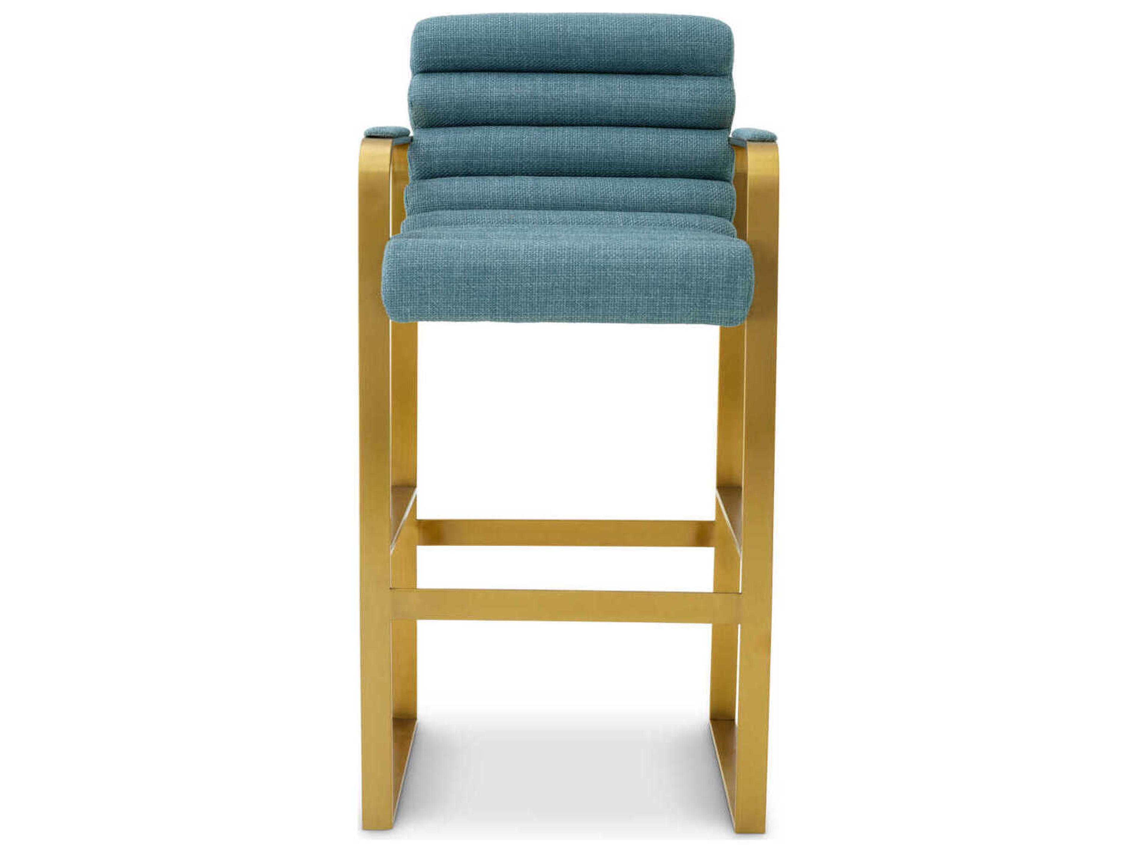 Eichholtz Olsen Brushed Brass Scalea Blue Upholstered Bar Stool