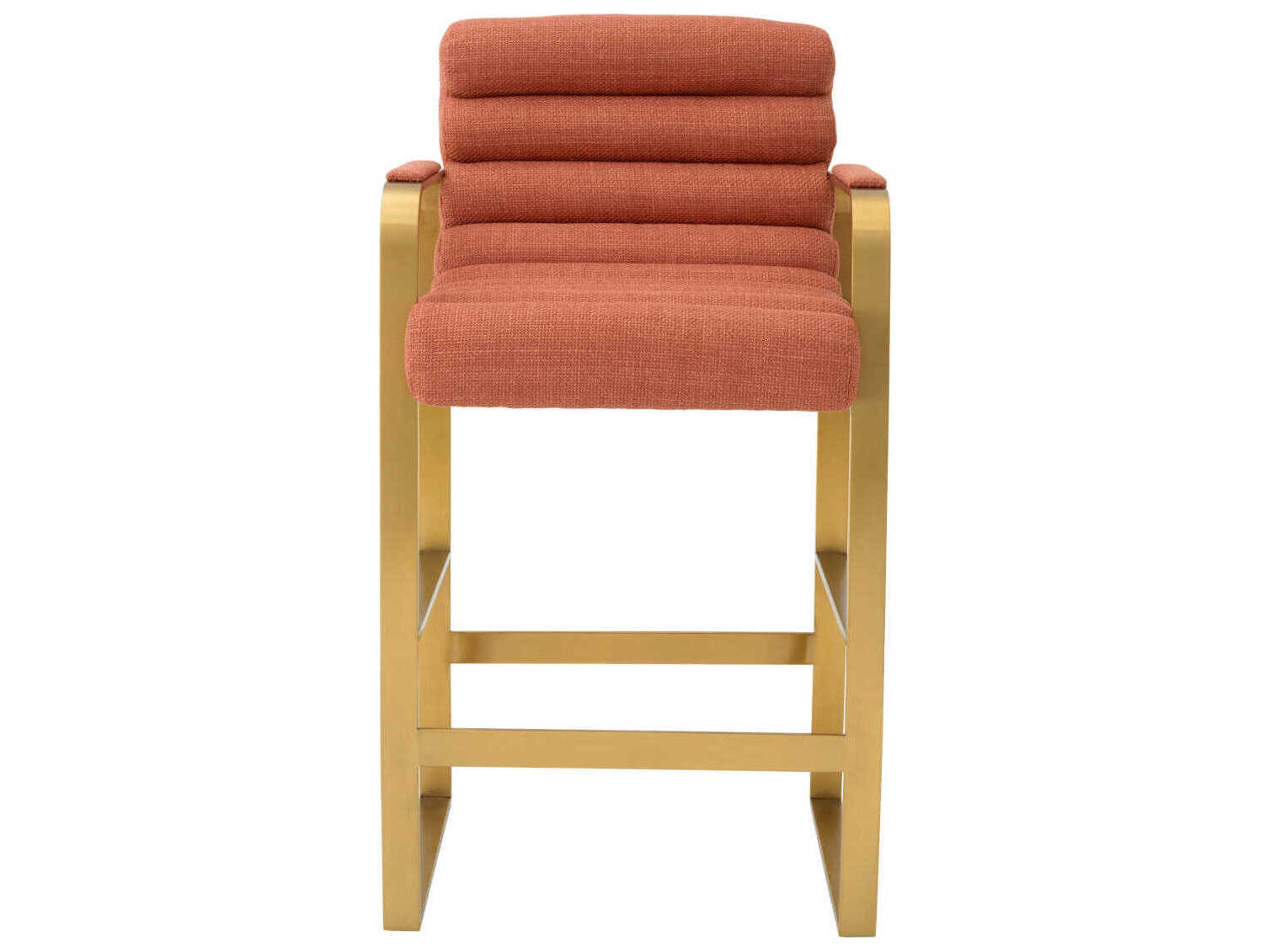 Eichholtz Olsen Brushed Brass Scalea Orange Upholstered Counter Stool