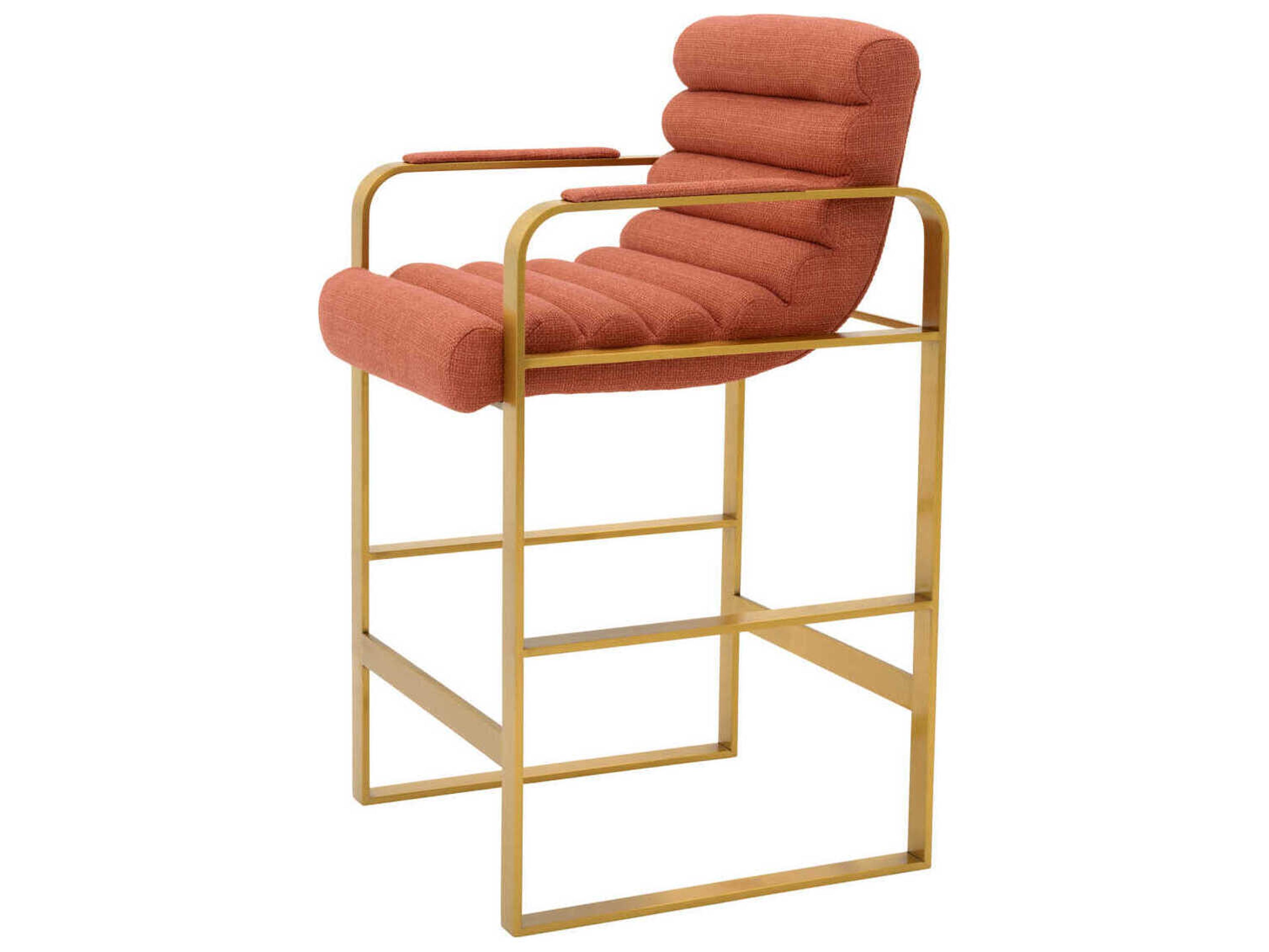 Eichholtz Olsen Brushed Brass Scalea Orange Upholstered Counter Stool
