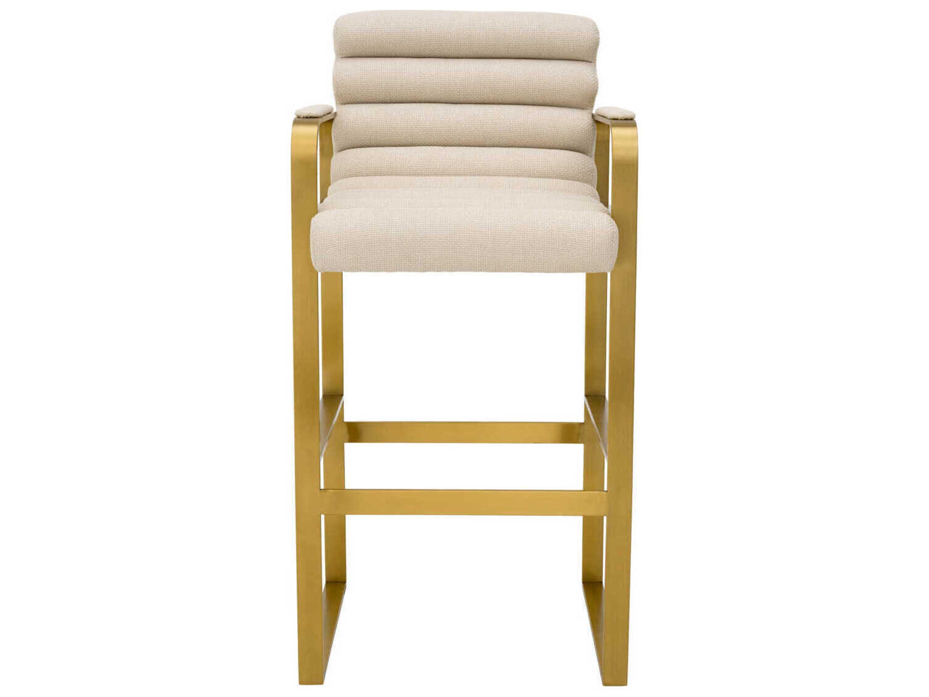 Eichholtz Olsen Brushed Brass Scalea Sand Upholstered Bar Stool