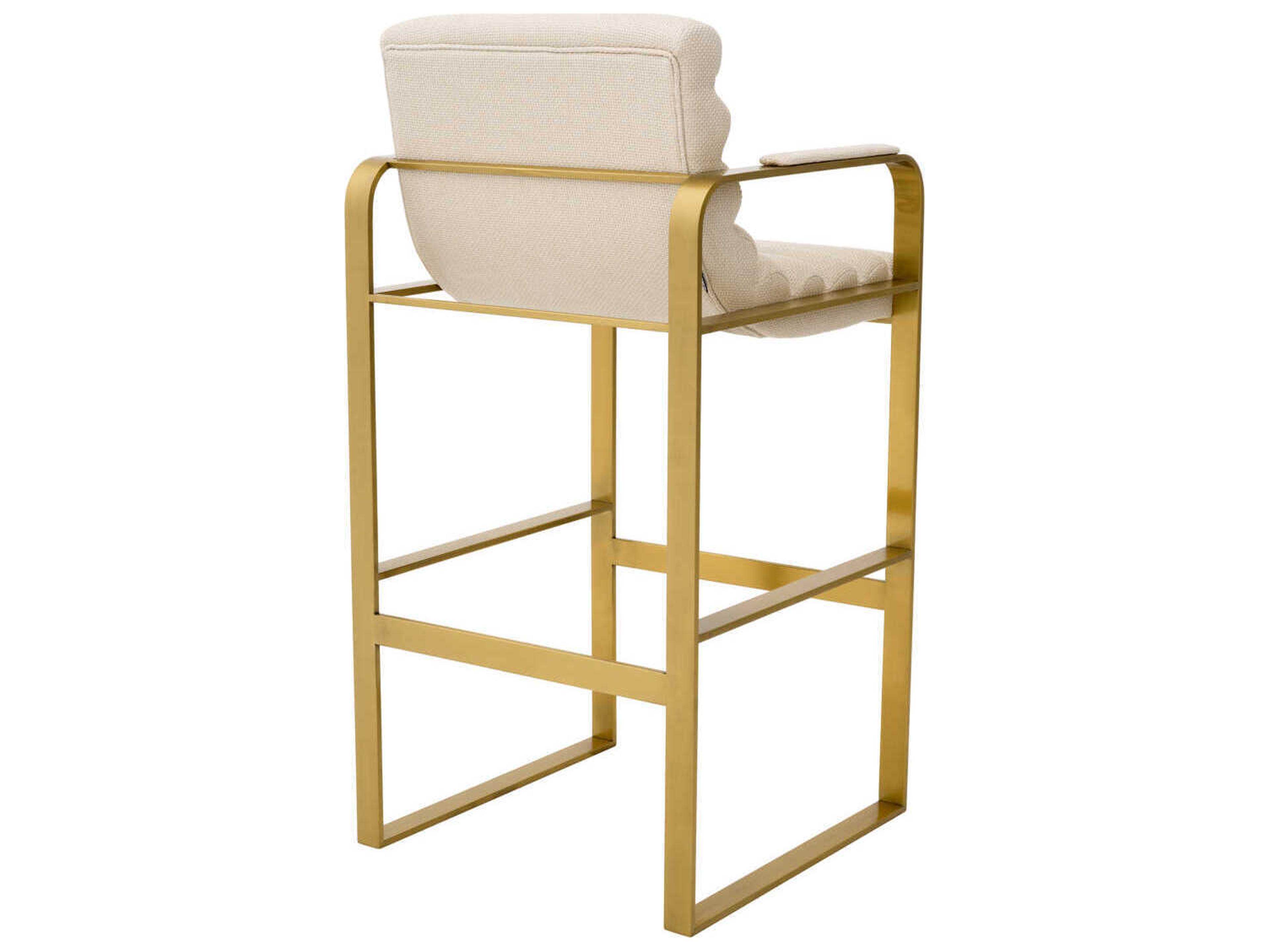 Eichholtz Olsen Brushed Brass Scalea Sand Upholstered Bar Stool