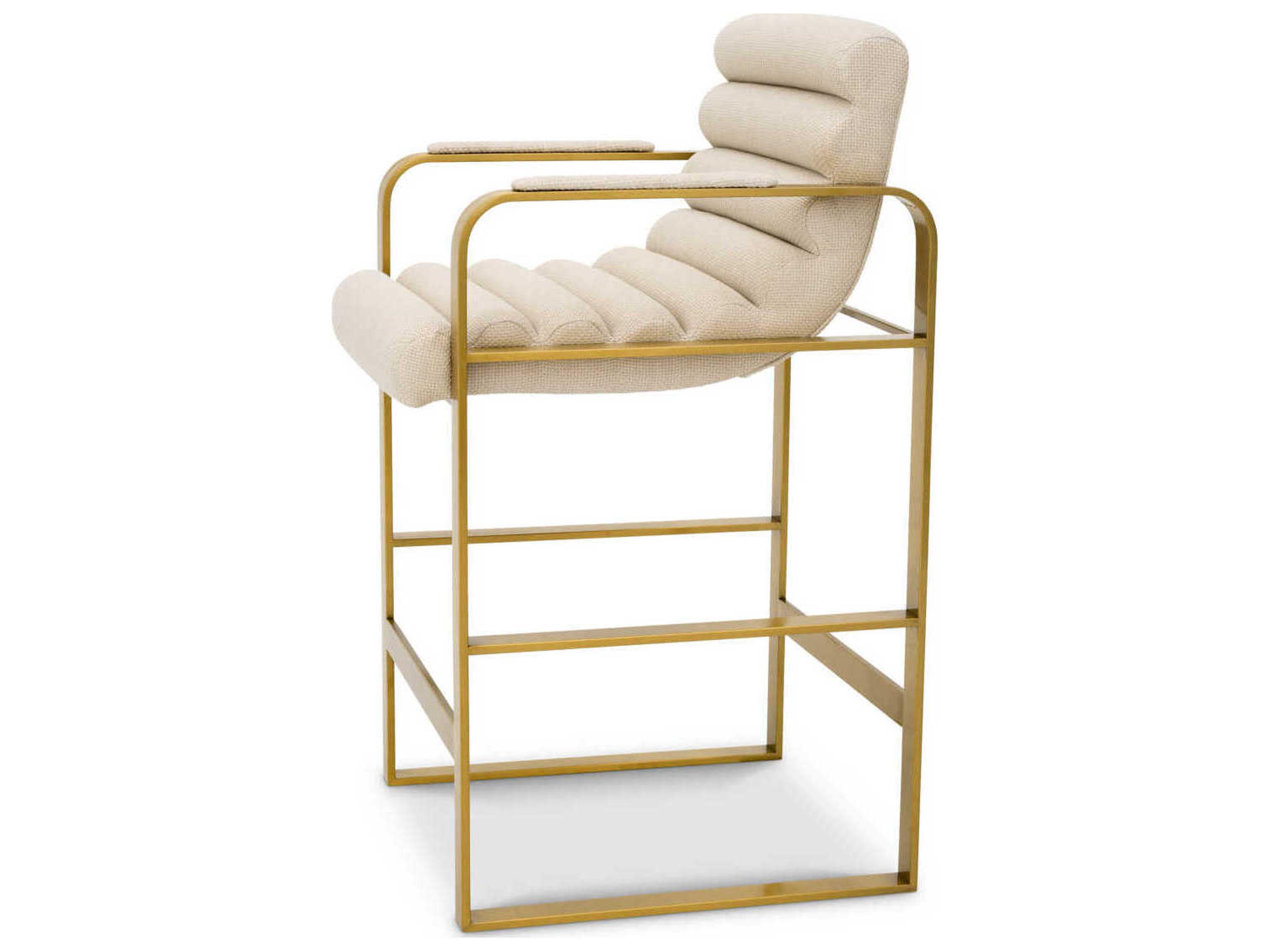 Eichholtz Olsen Brushed Brass Scalea Sand Upholstered Counter Stool