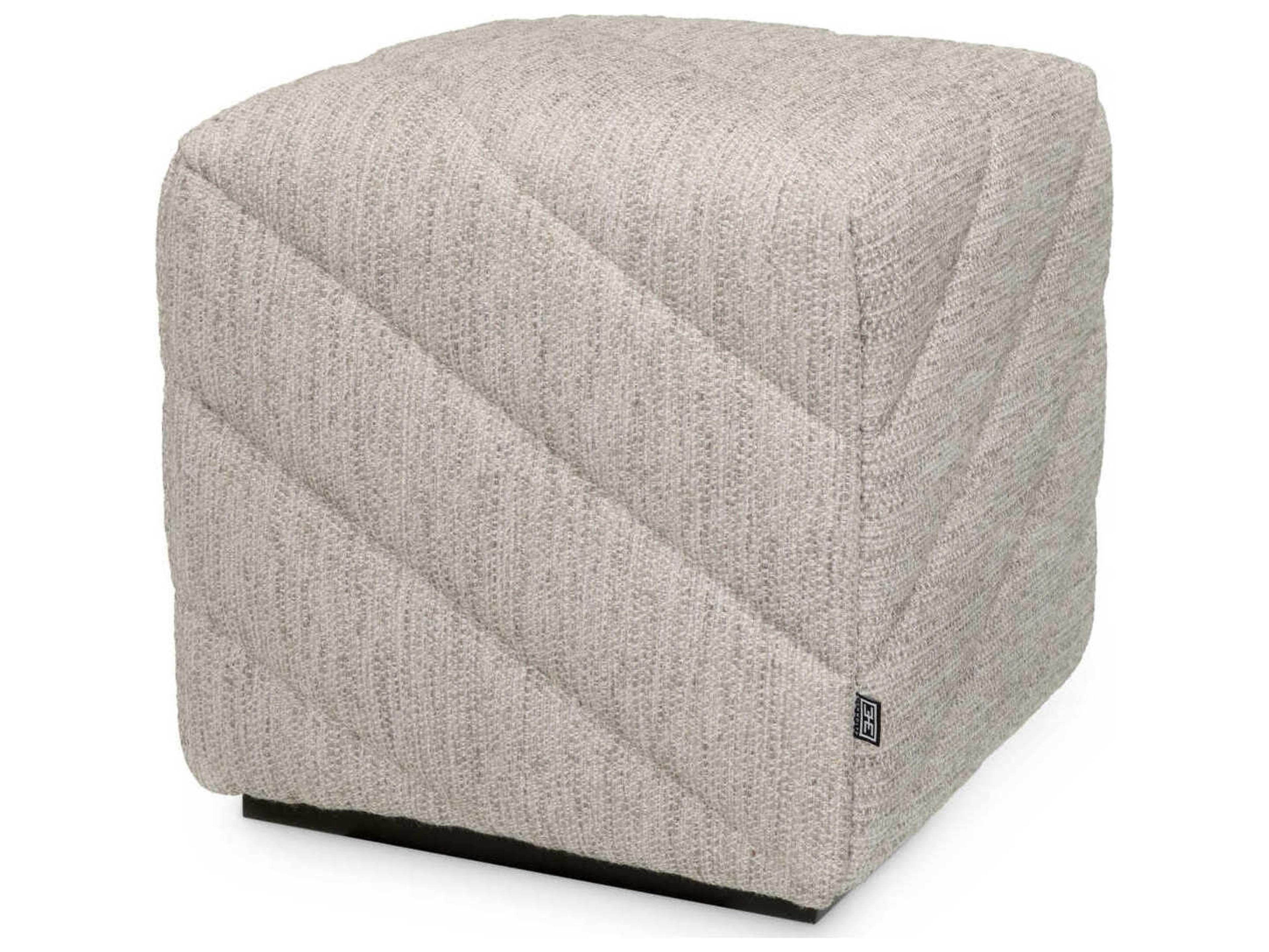 Eichholtz Avellino Splendor Light Grey Black Base Upholstered Accent Stool