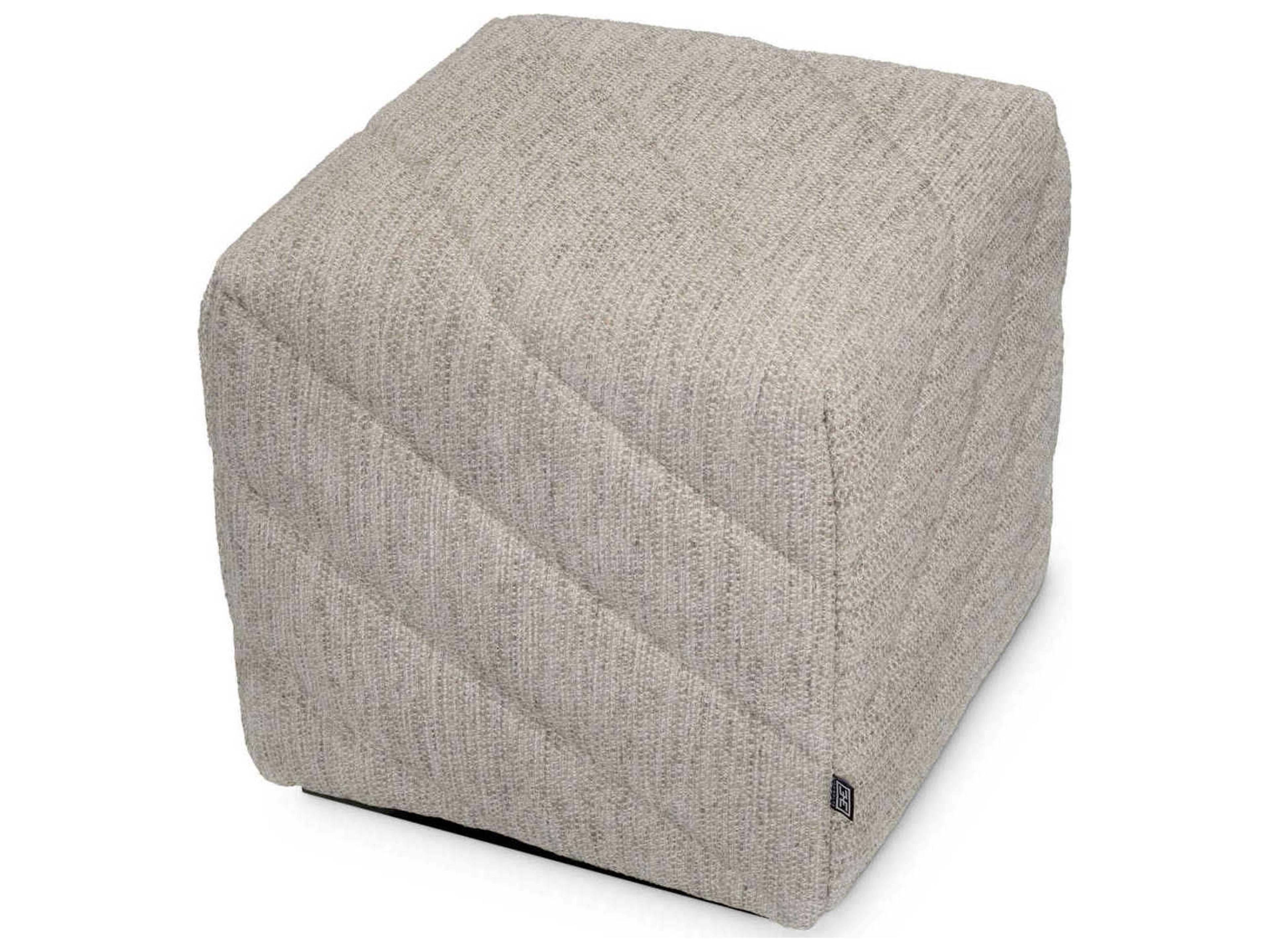 Eichholtz Avellino Splendor Light Grey Black Base Upholstered Accent Stool