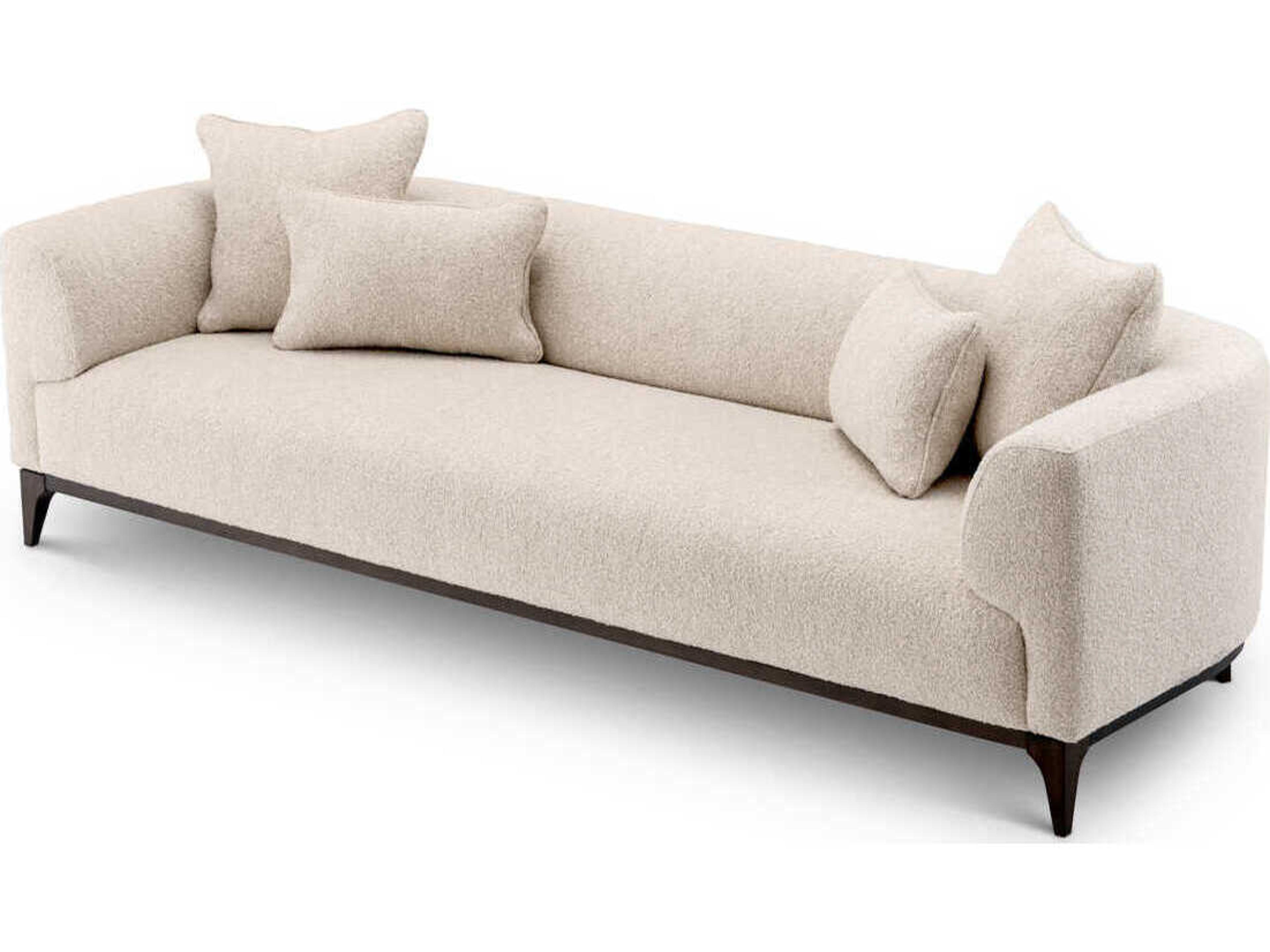 Eichholtz Brannan Boucle Chalk White Brown Wooden Base Upholstered Sofa