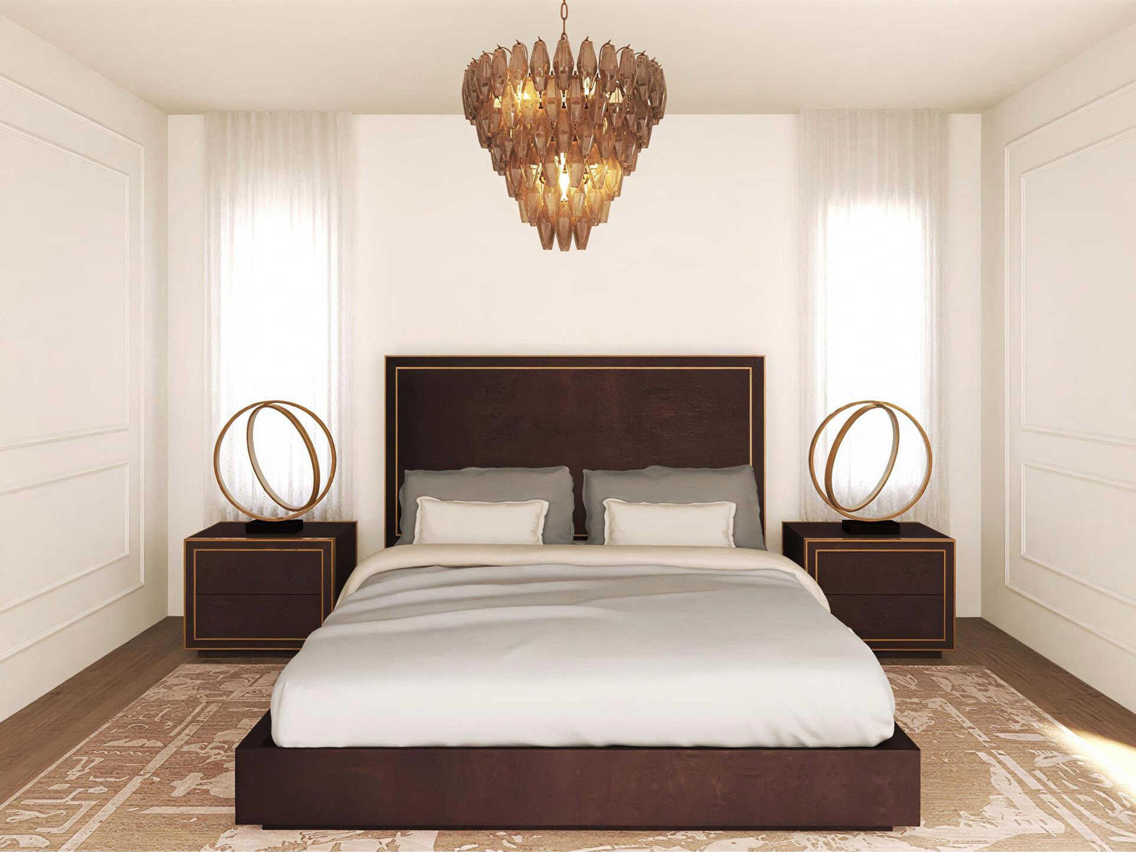Camelot Bed Set Brown Oak Veneer with Brushed Brass Finish