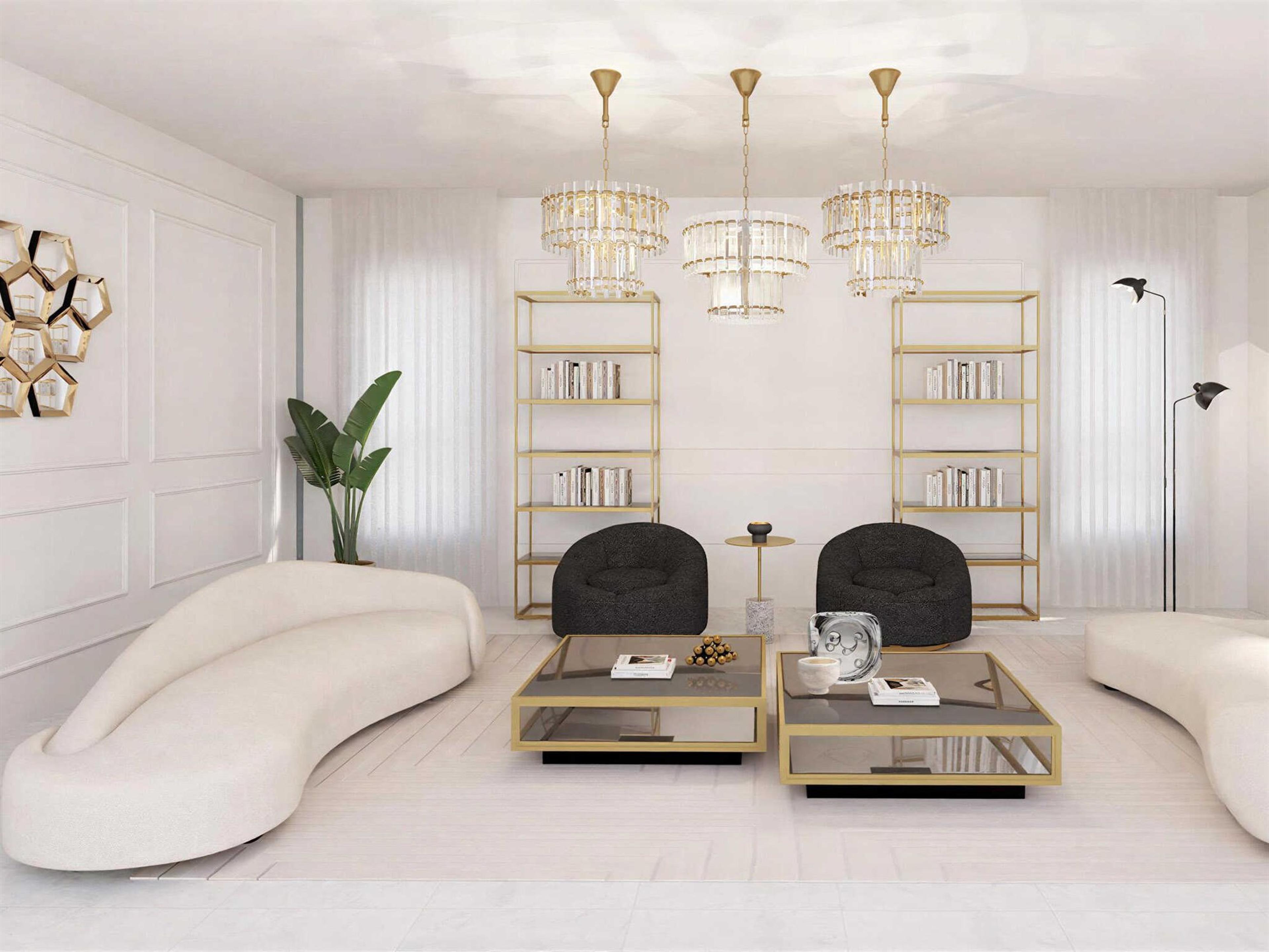 Rivolo Living Room Set Curved Boucle