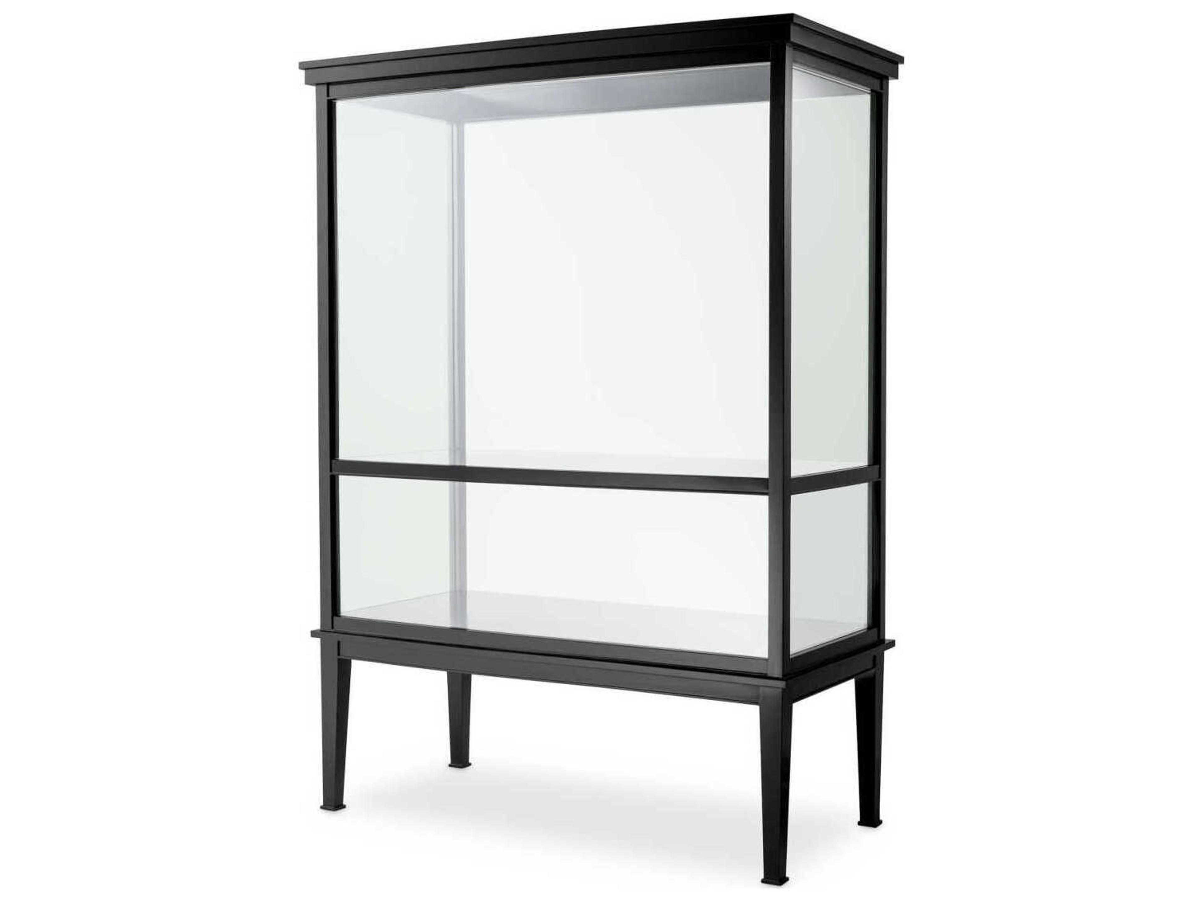 Eichholtz Gallery Solid Wood Black Veneer Clear Glass Display Cabinet