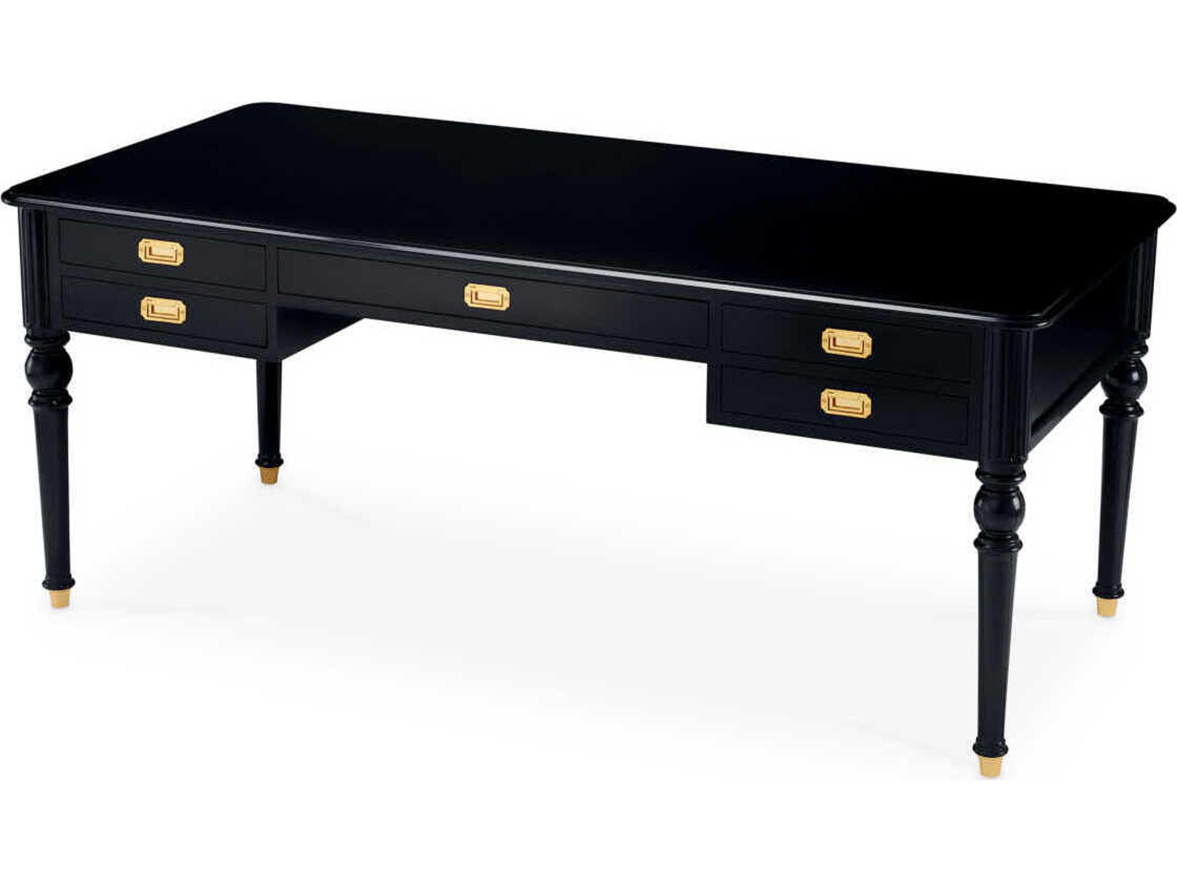 Eichholtz Wimbledon Waxed Black Antique Brass Solid Wood Writing Desk