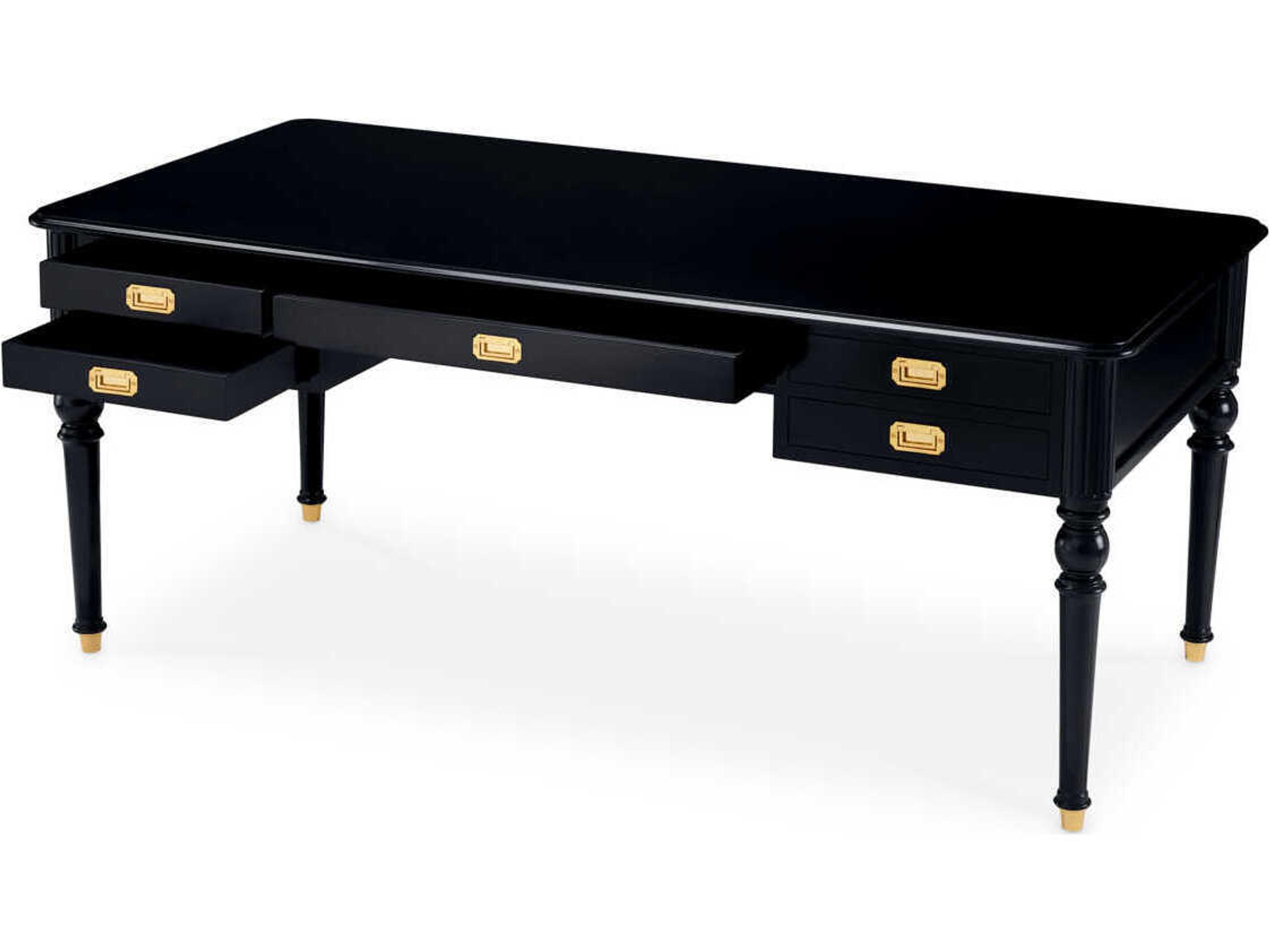 Eichholtz Wimbledon Waxed Black Antique Brass Solid Wood Writing Desk