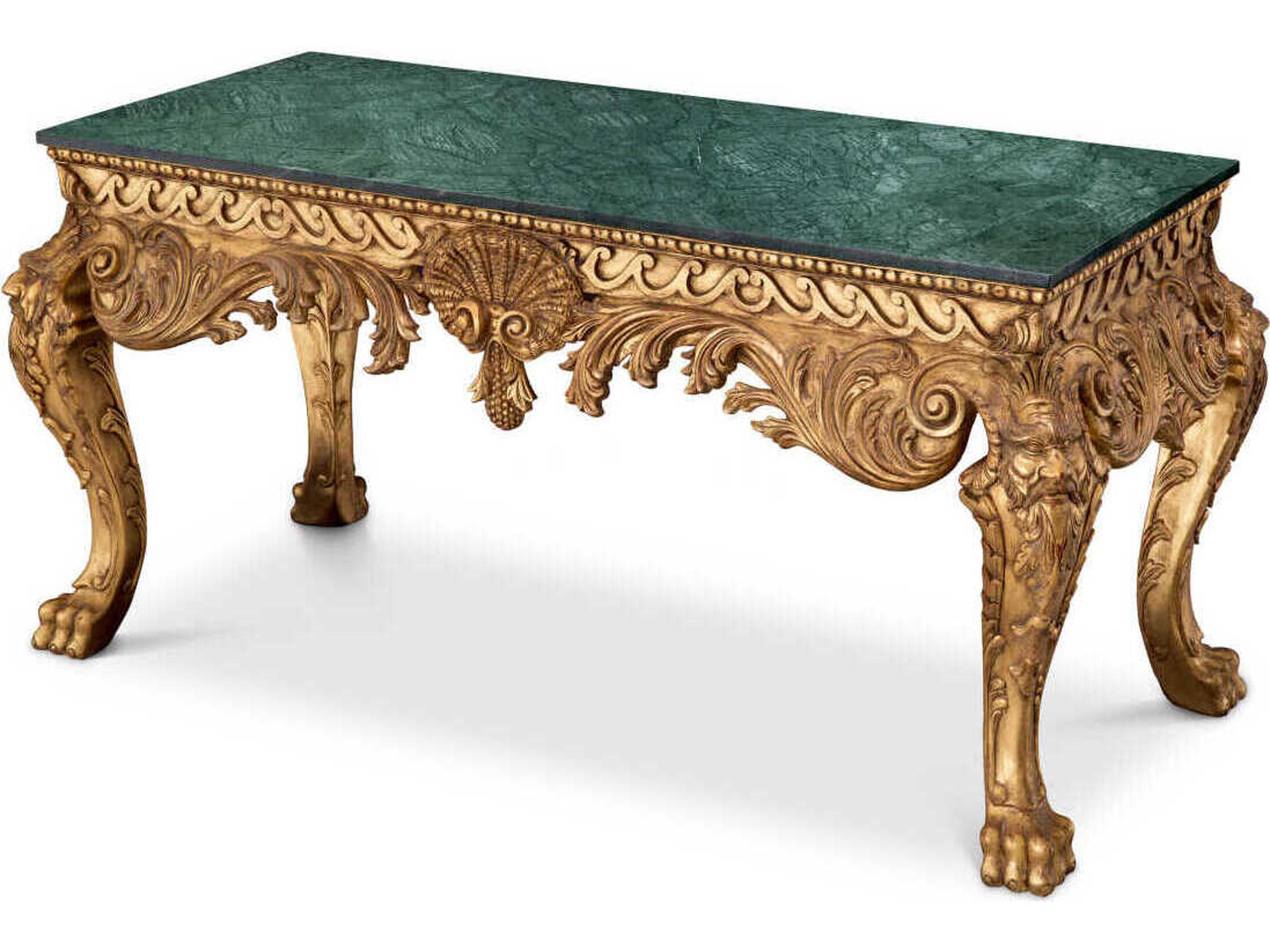 Eichholtz Matthias Rectangular Antique Gold Green Marble Console Table
