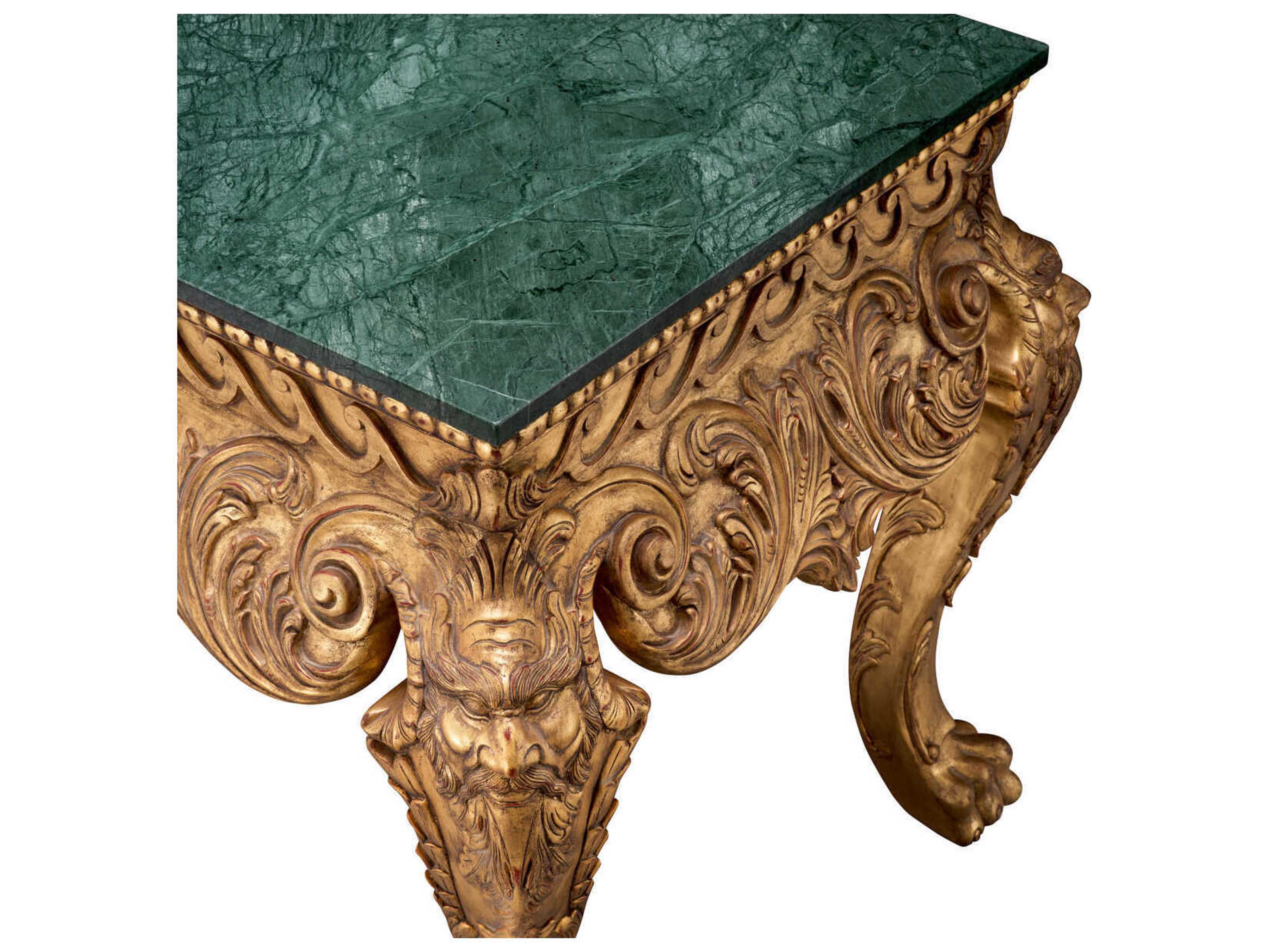 Eichholtz Matthias Rectangular Antique Gold Green Marble Console Table