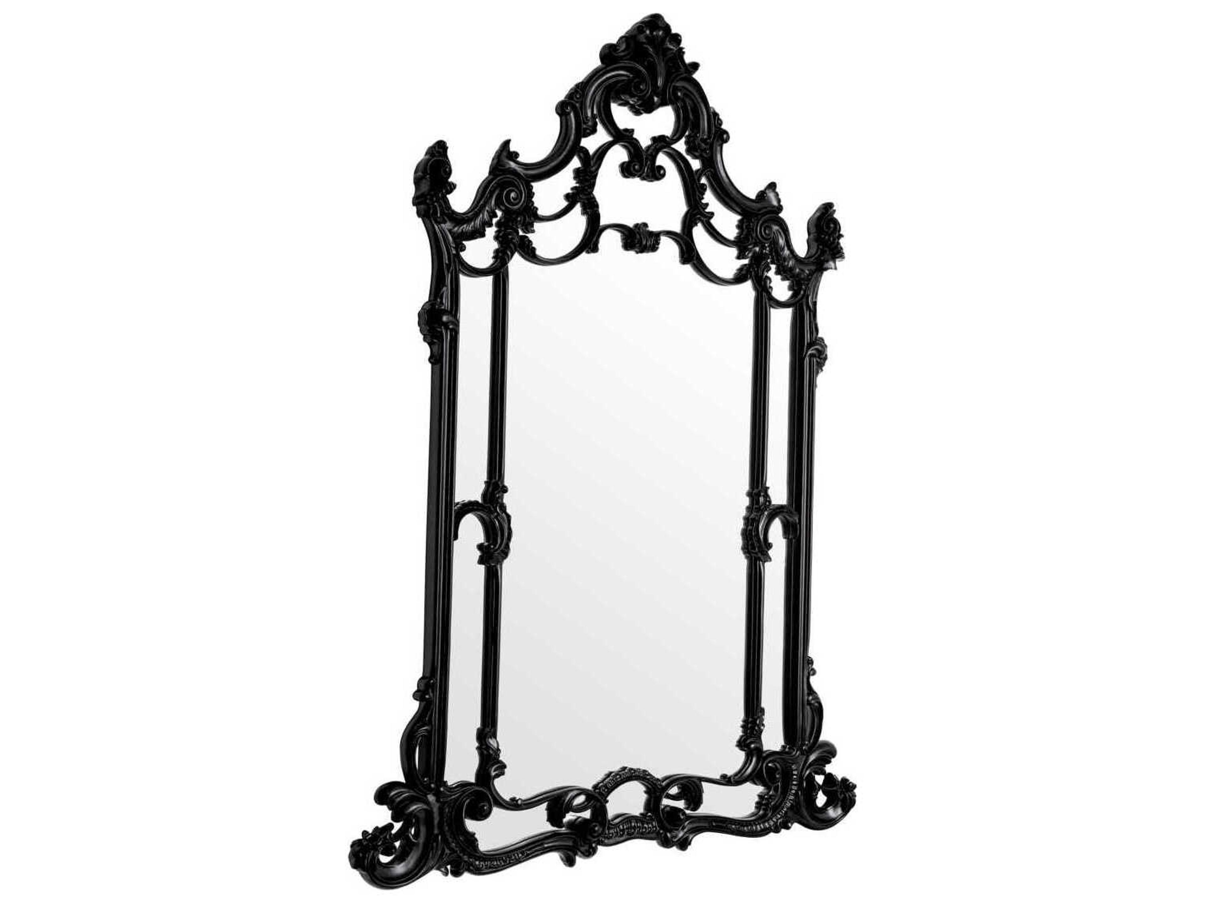 Eichholtz Chippendale Black Bevelled Mirror Glass Wall Vertical