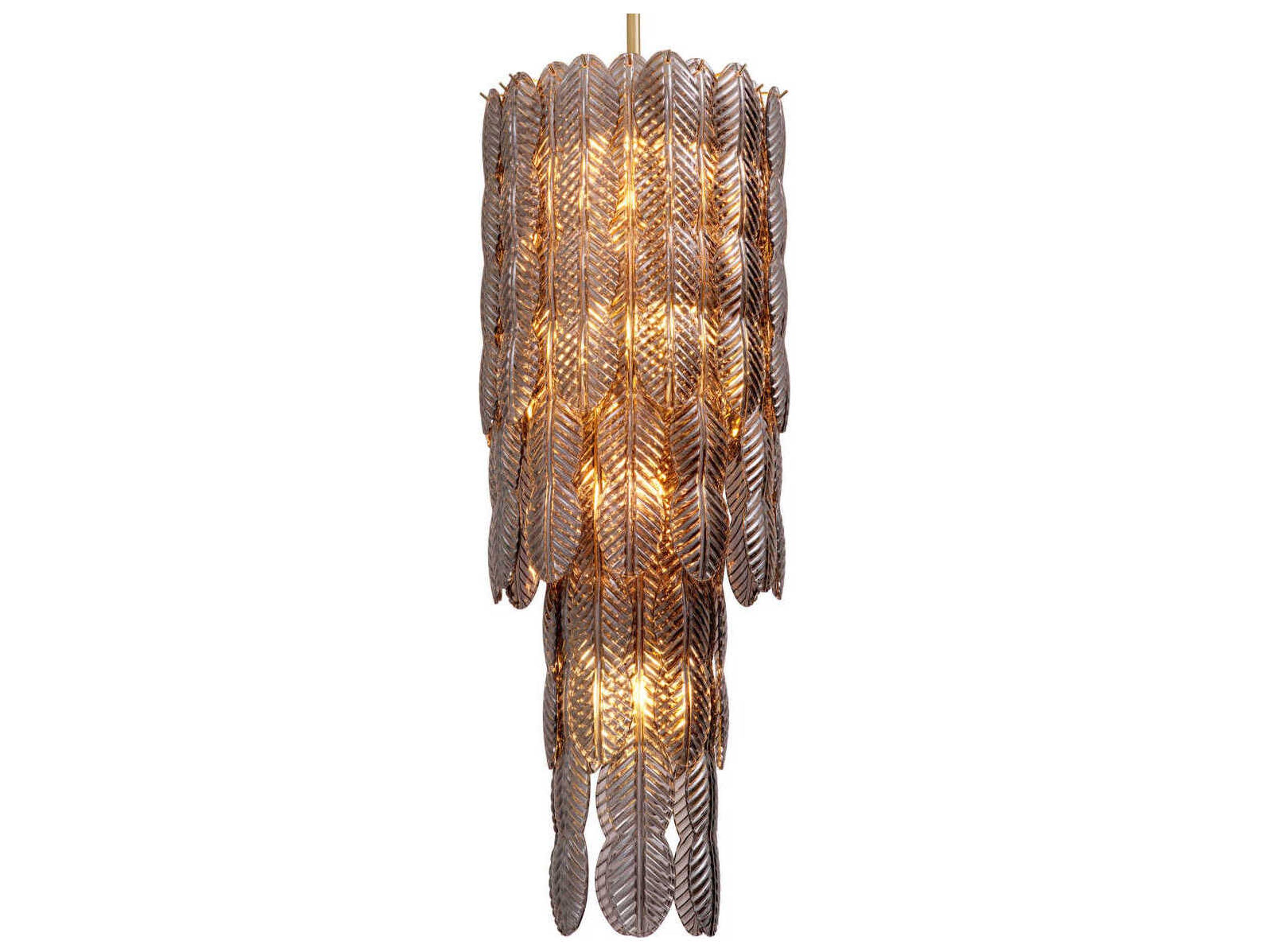 Sahure Chandelier L Brushed Brass and Smoke Glass