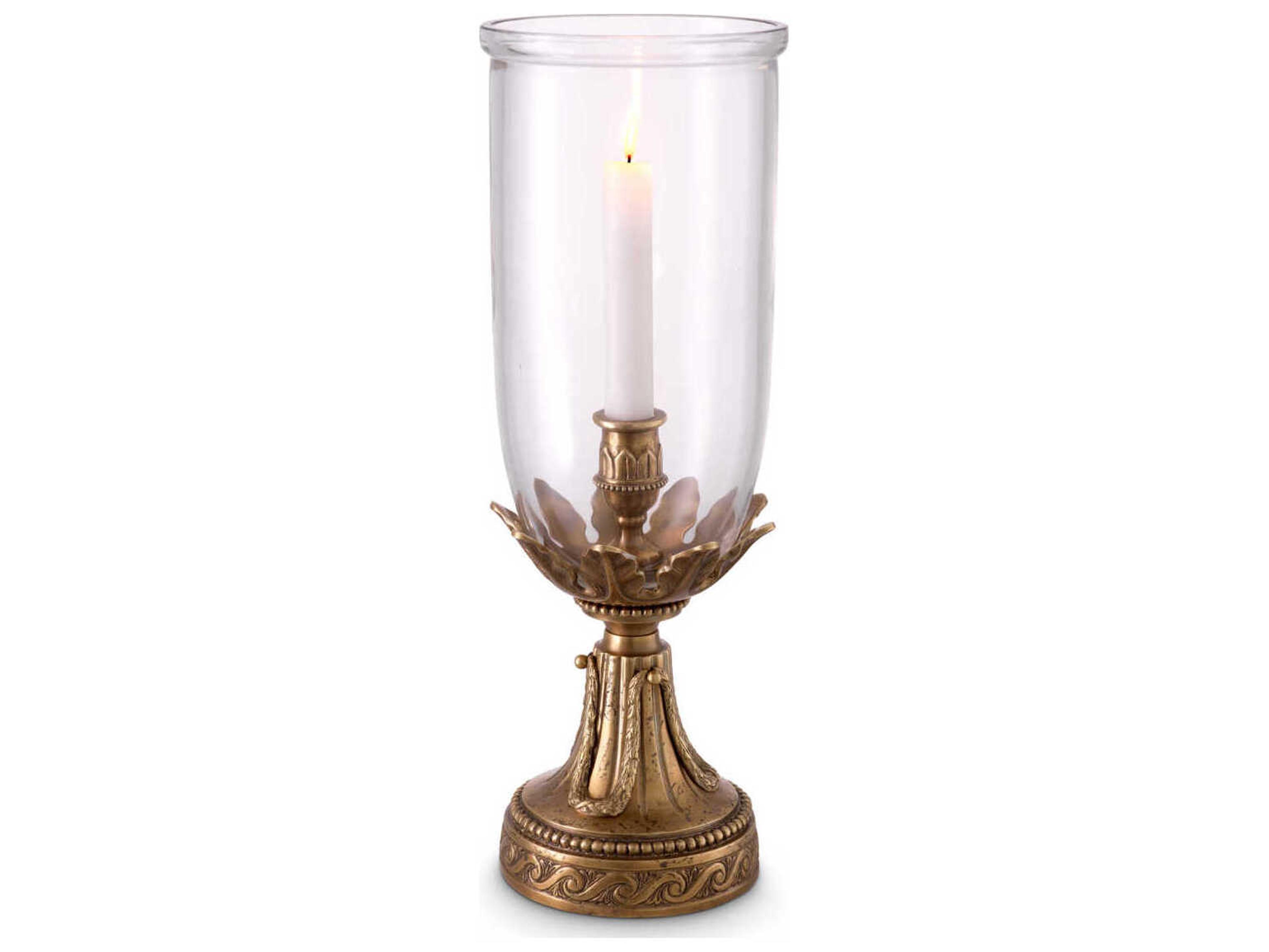 Hurricanes Polished Brass Clear Glass Candle Holder