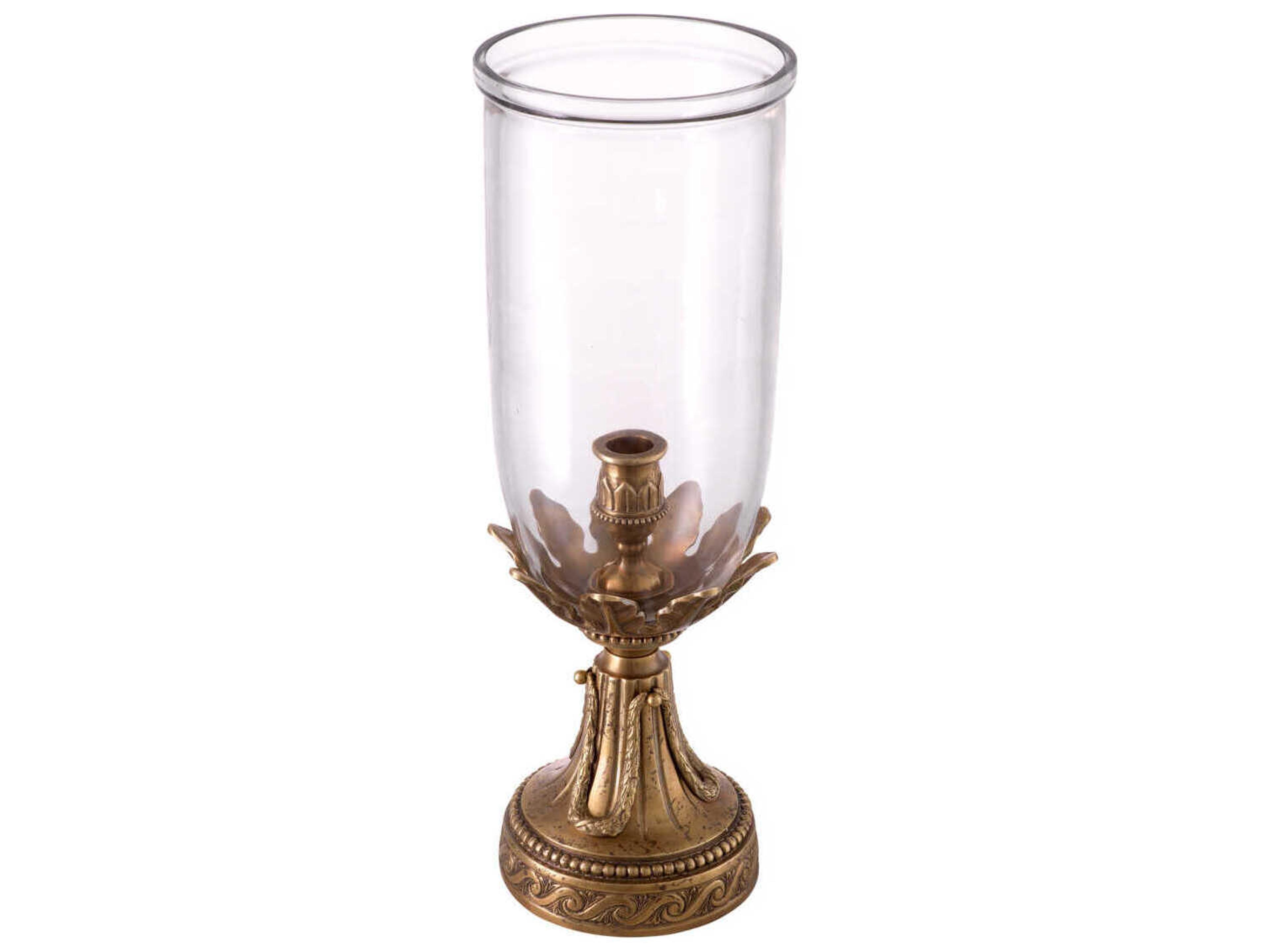 Eichholtz Hurricanes Polished Brass Clear Glass Candle Holder