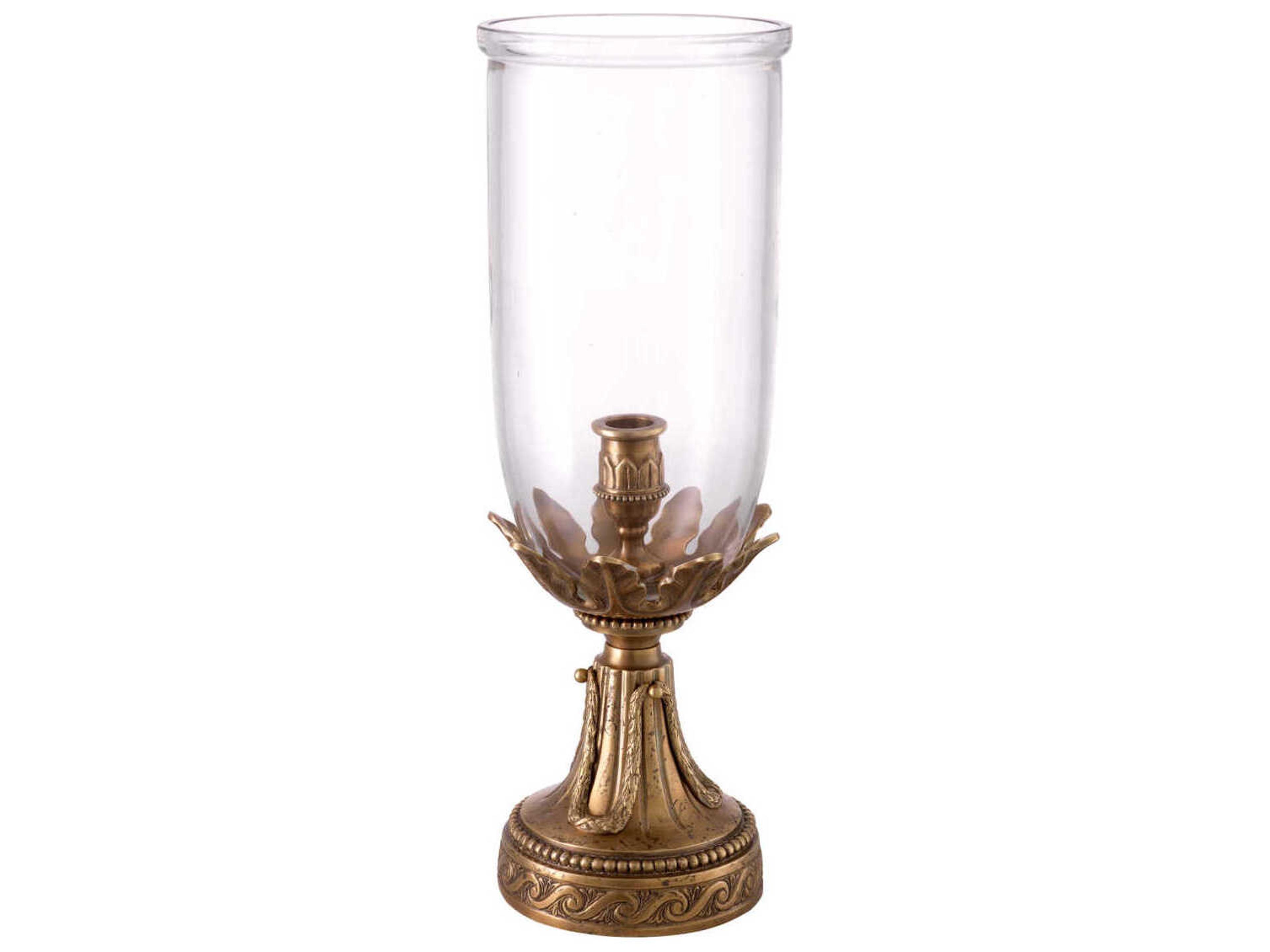 Eichholtz Hurricanes Polished Brass Clear Glass Candle Holder