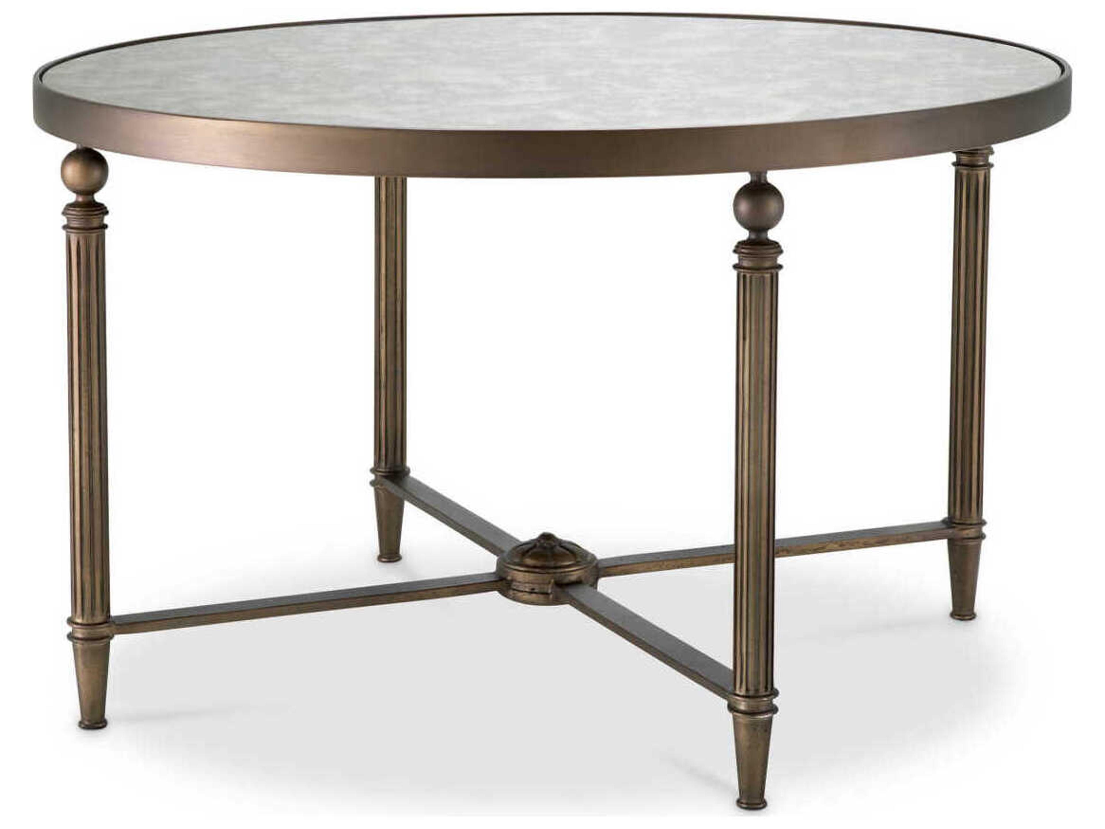 Eichholtz Bowery Round Antique Mirror Glass Bronze Coffee Table