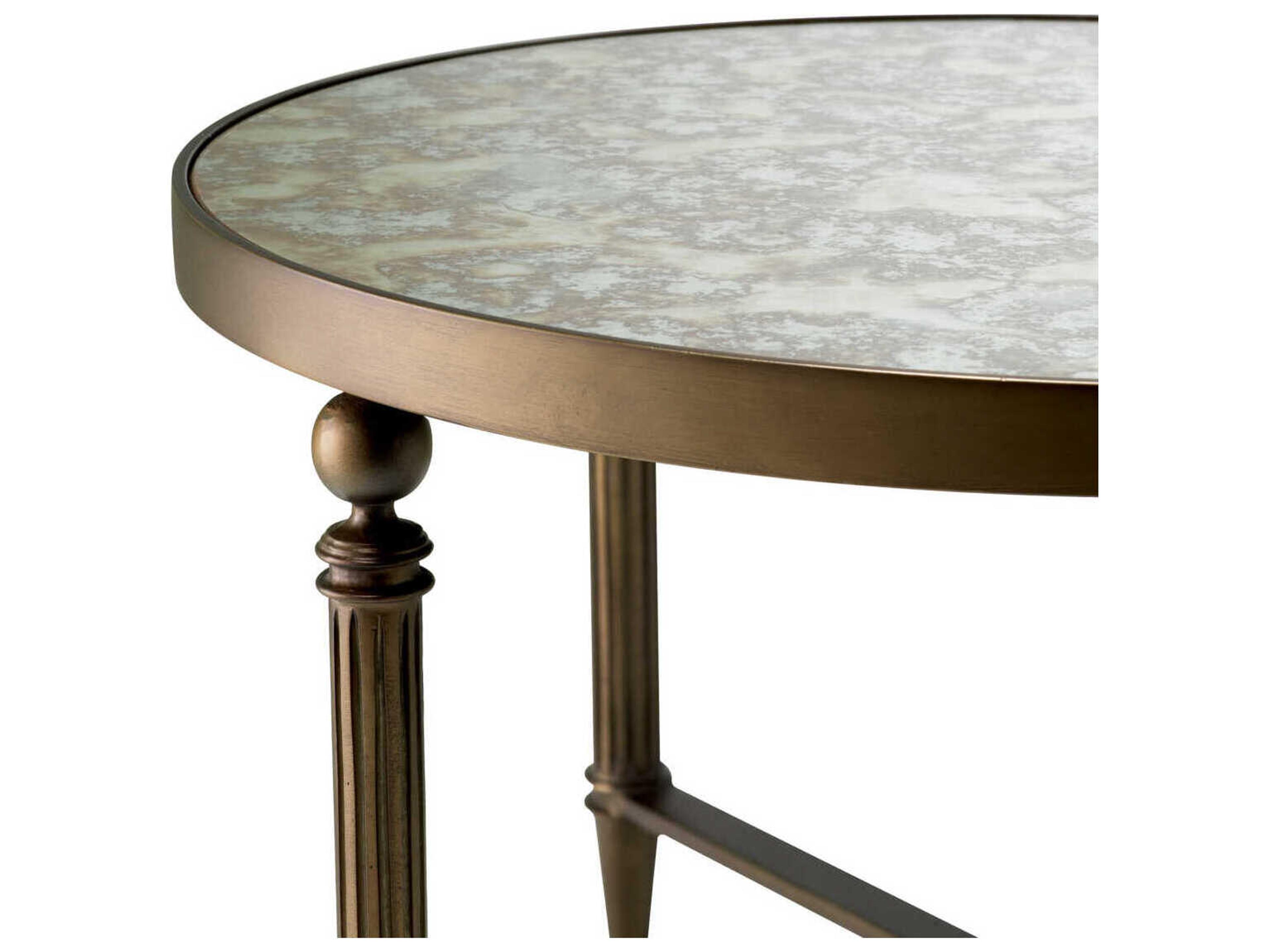 Eichholtz Bowery Round Antique Mirror Glass Bronze Coffee Table