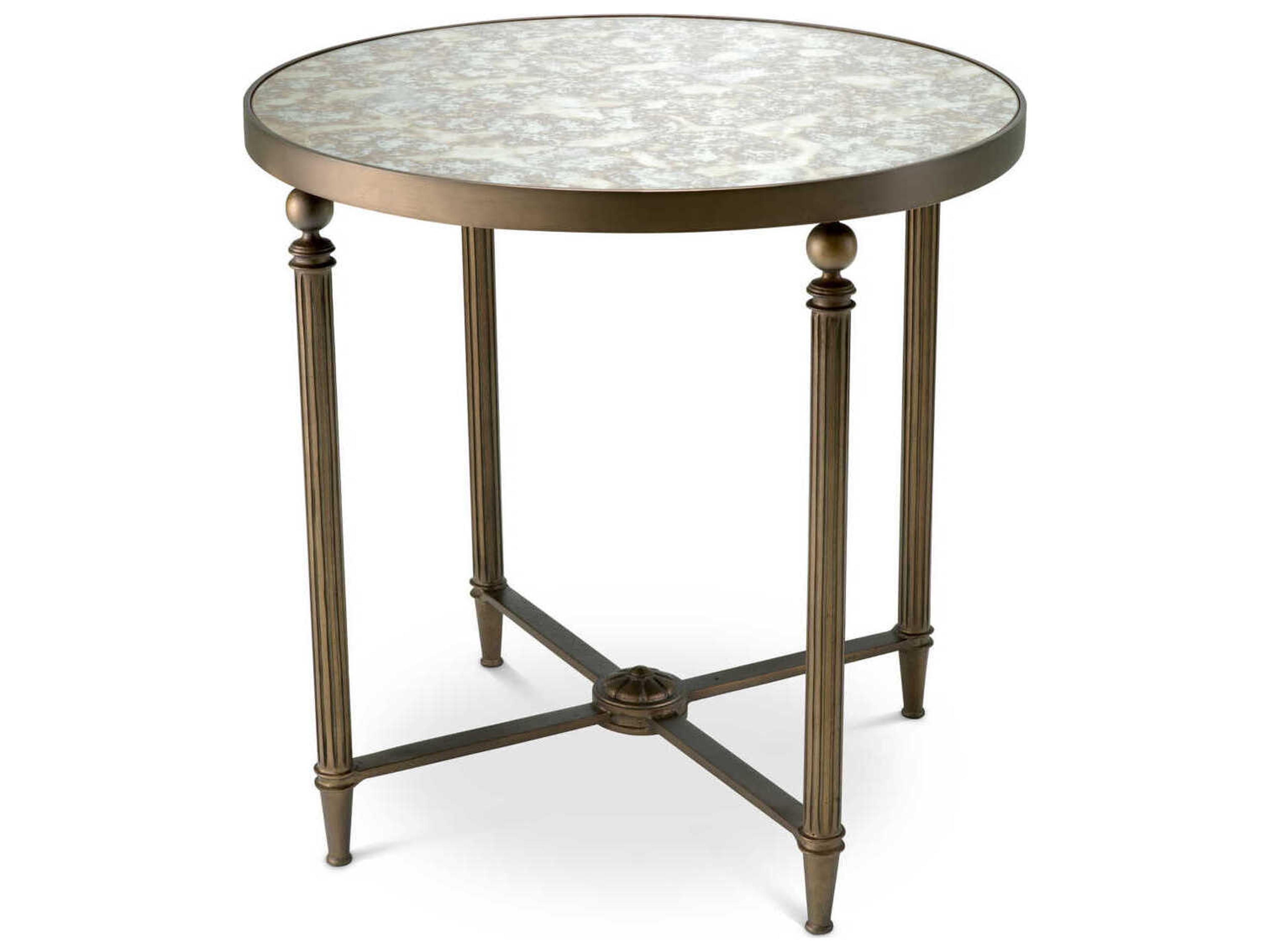 Bowery Round Antique Mirror Glass Bronze End Table