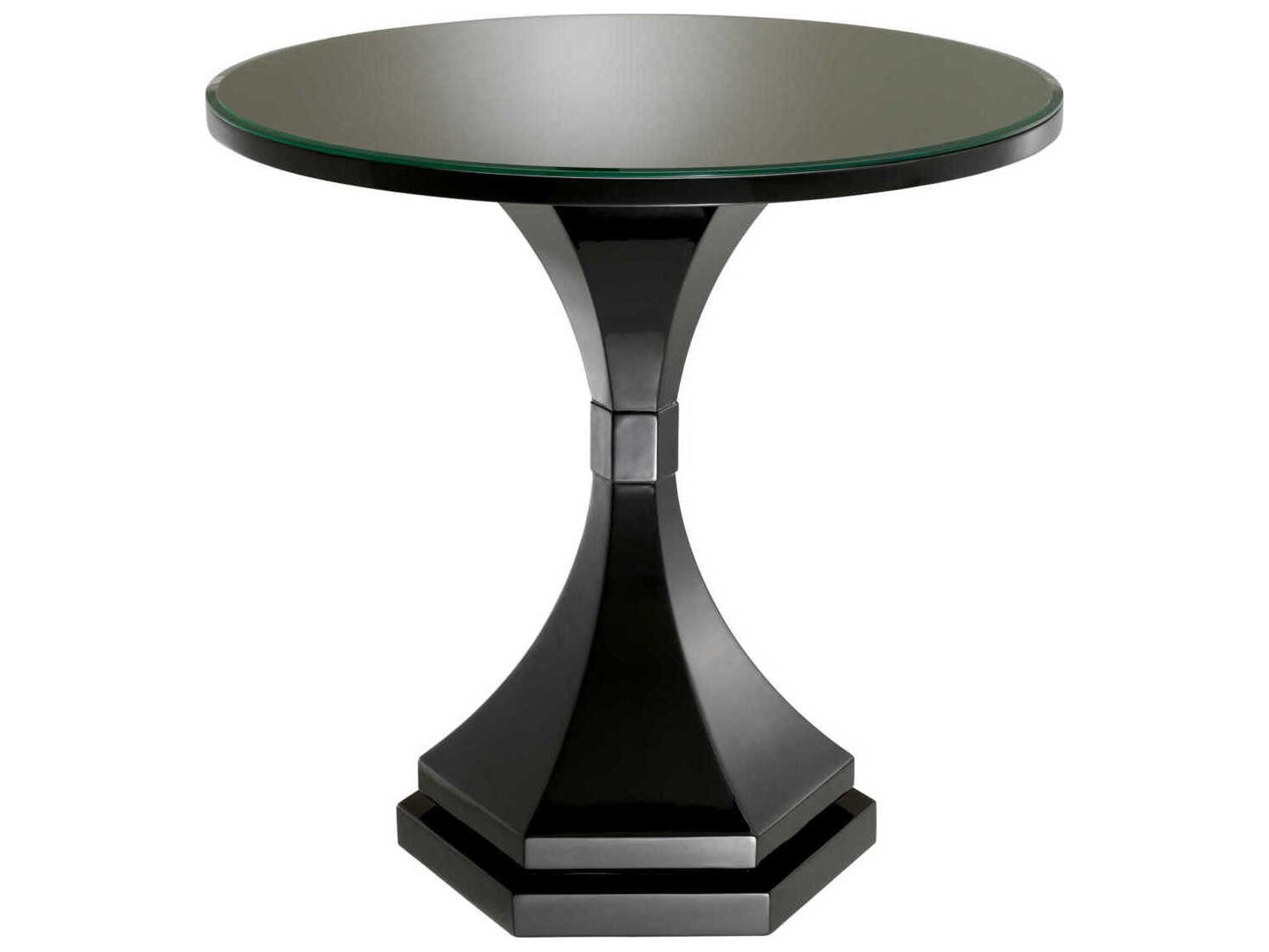 Eichholtz Harlem Round Piano Black Clear Glass Top End Table