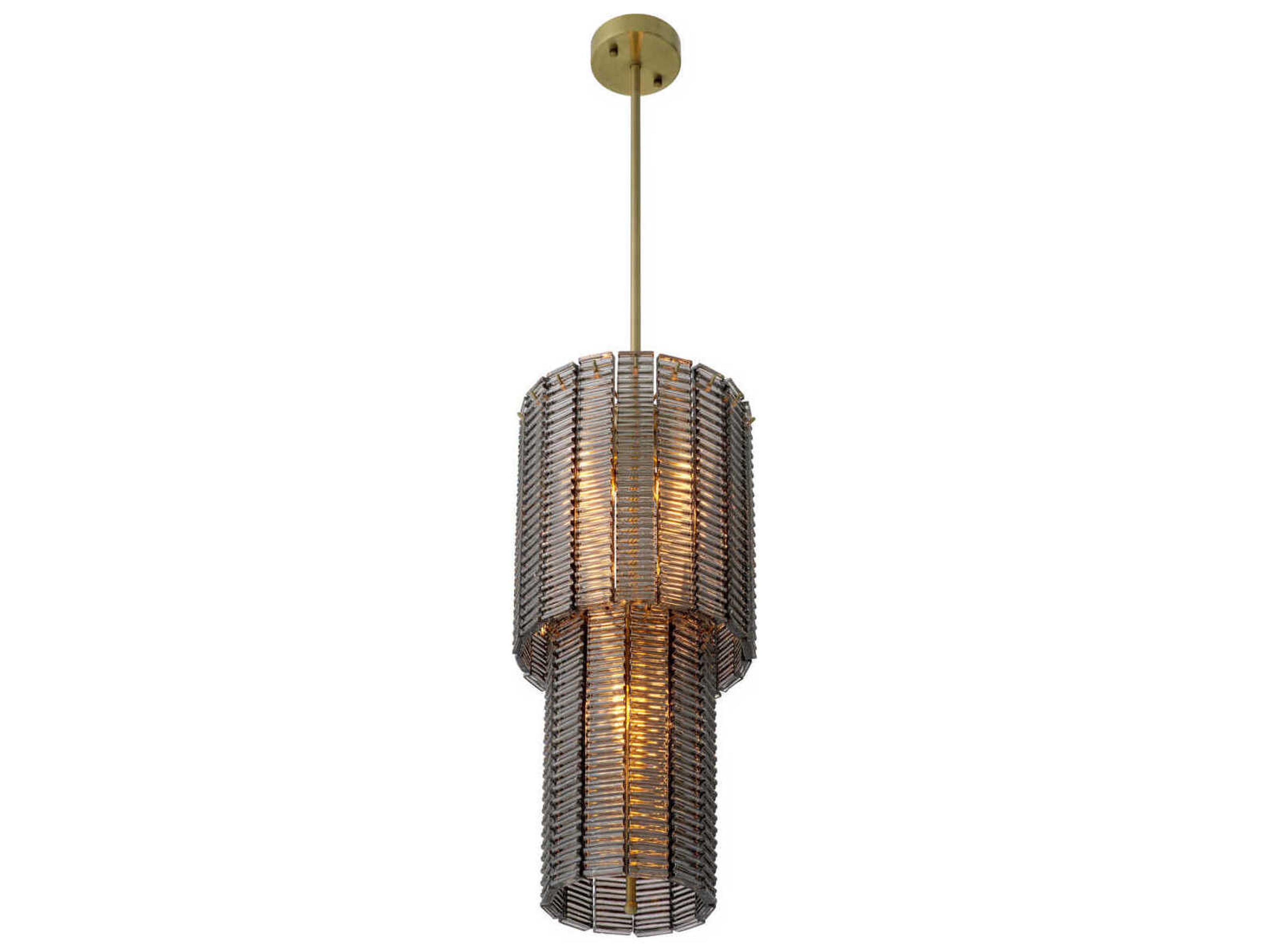 Eichholtz Imperial Brushed Brass Smoke Glass Traditional Cylinder Tiered Chandelier