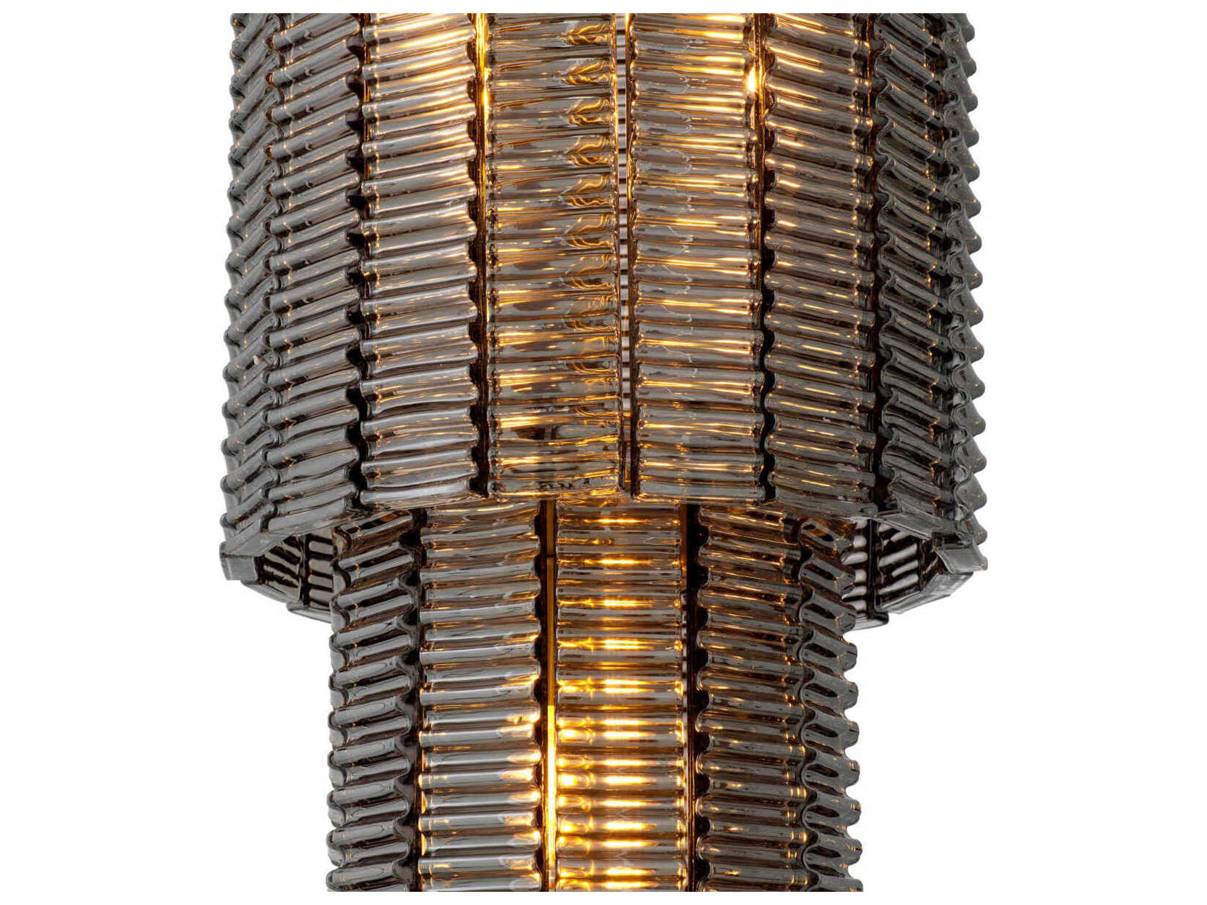 Eichholtz Imperial Brushed Brass Smoke Glass Traditional Cylinder Tiered Chandelier