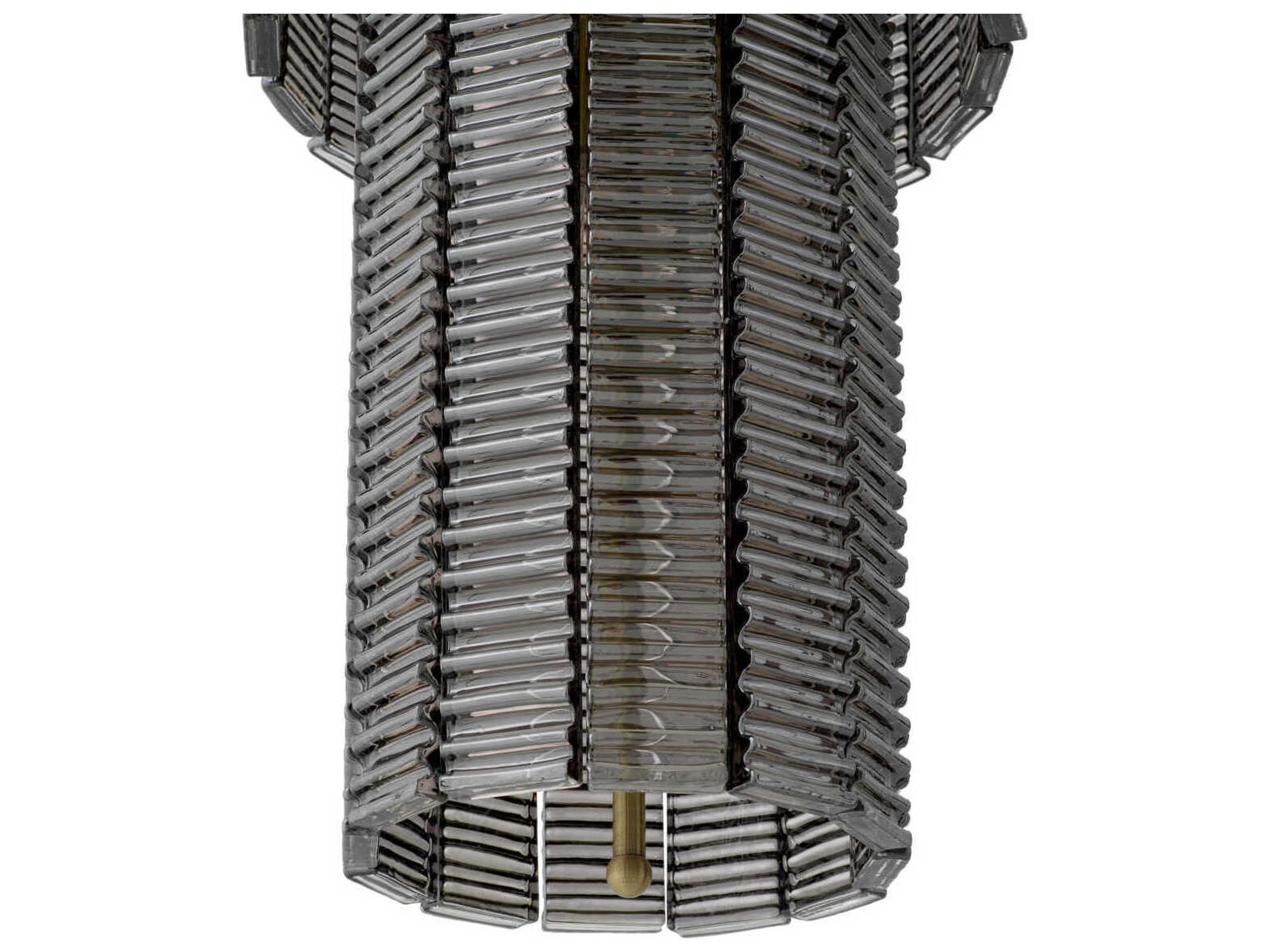 Eichholtz Imperial Brushed Brass Smoke Glass Traditional Cylinder Tiered Chandelier