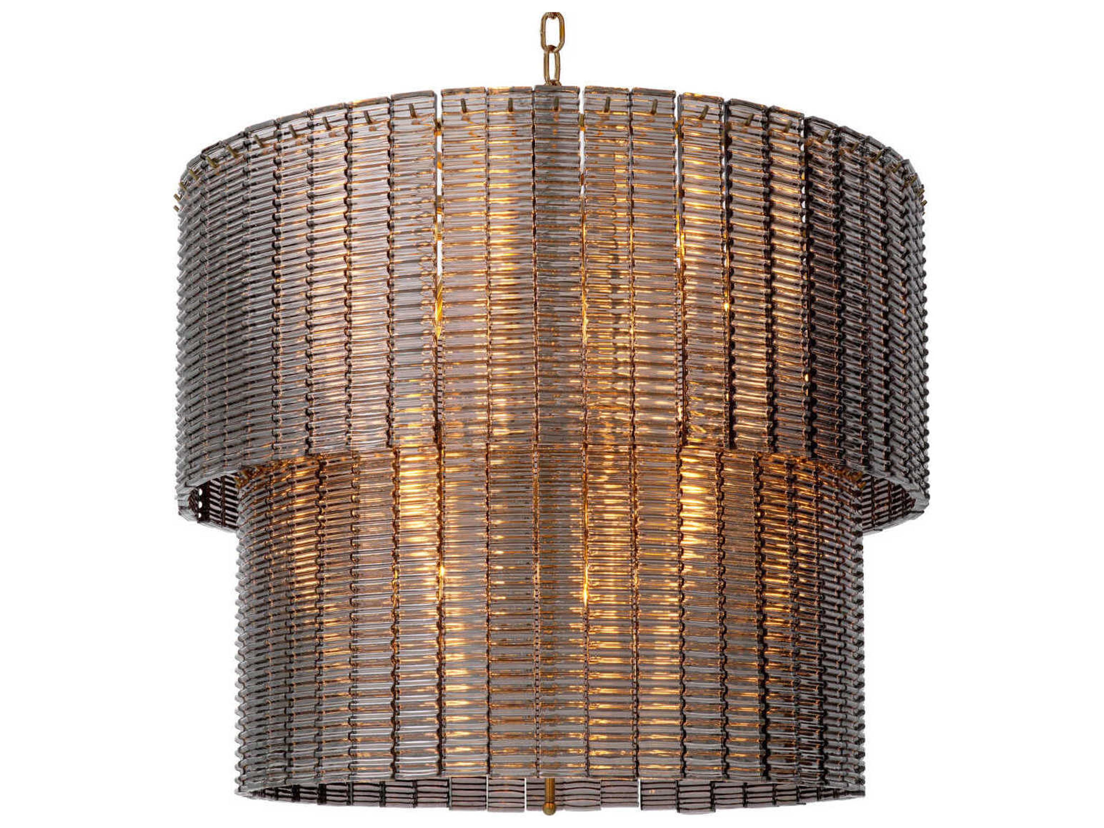 Imperial Brushed Brass Smoke Glass Traditional Drum Tiered Chandelier