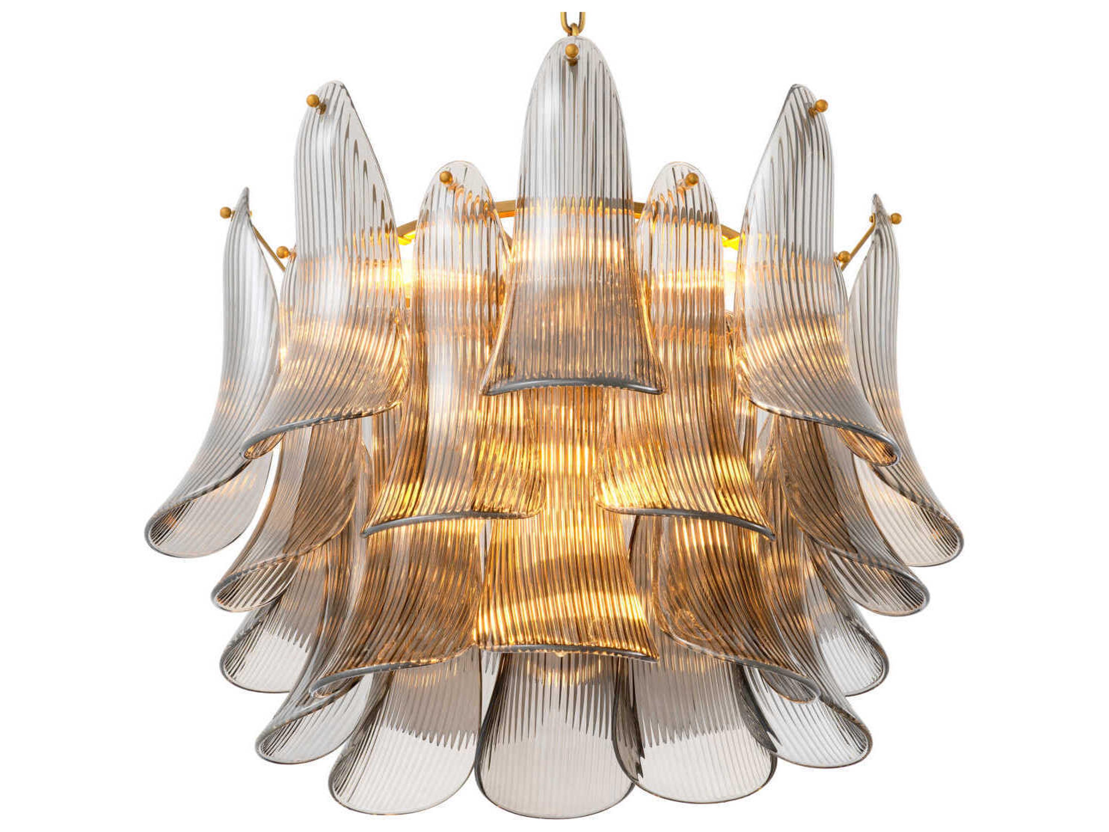 Eichholtz Amun Brushed Brass Smoke Glass Tiered Chandelier