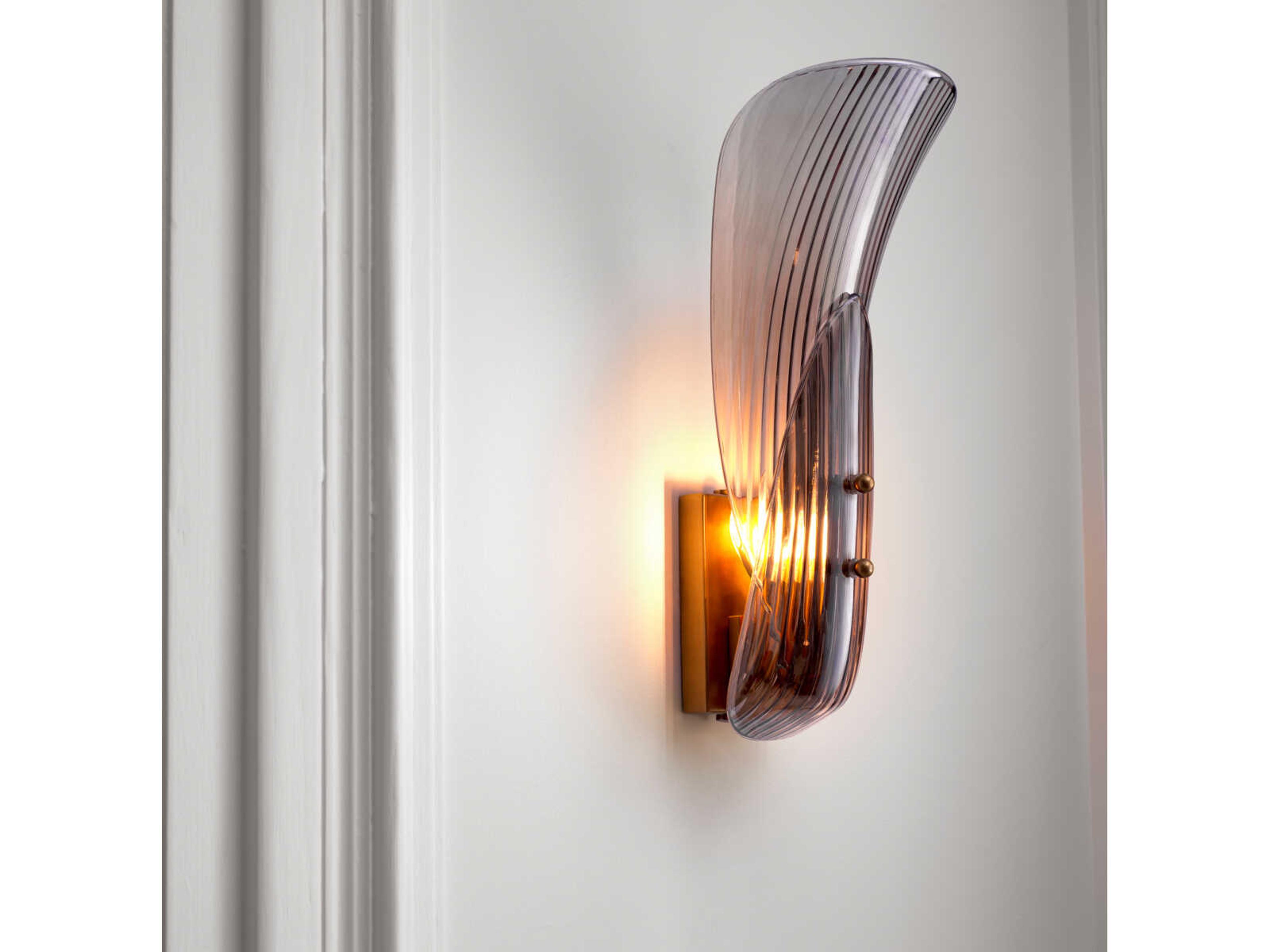 Eichholtz Amun Brushed Brass Smoke Glass Wall Sconce
