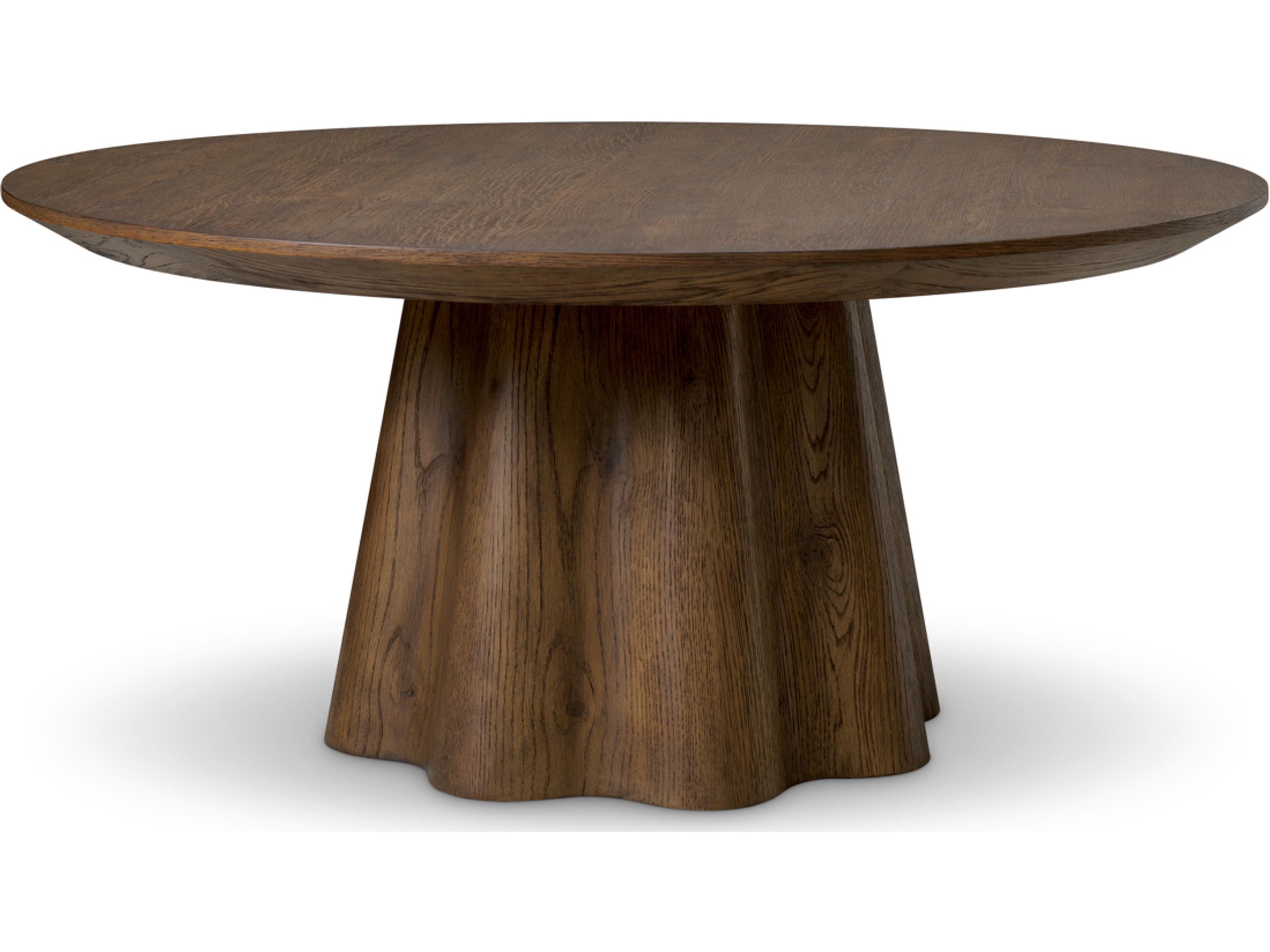 Round Wood Dark Brown Oak Veneer Coffee Table