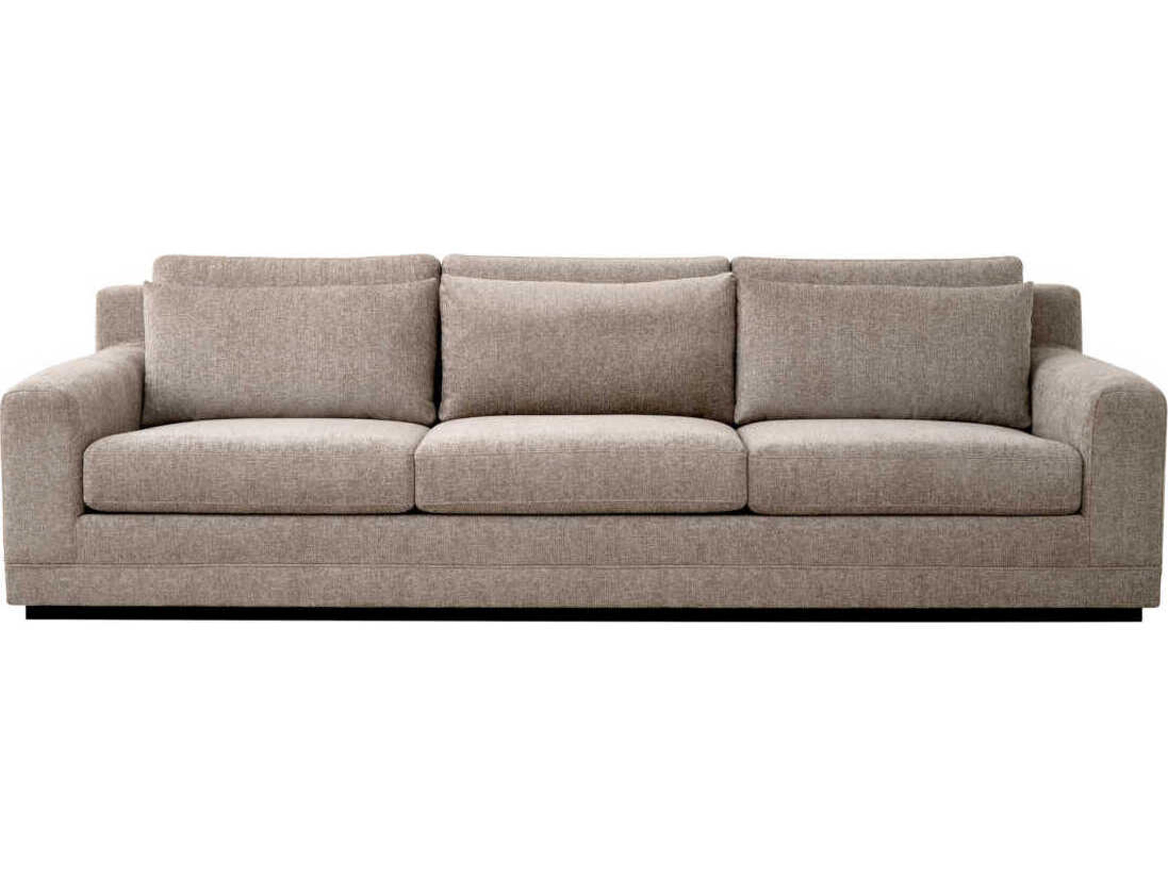 Eichholtz Manhattan Hunt Chenille Taupe Black Base Beige Upholstered Sofa