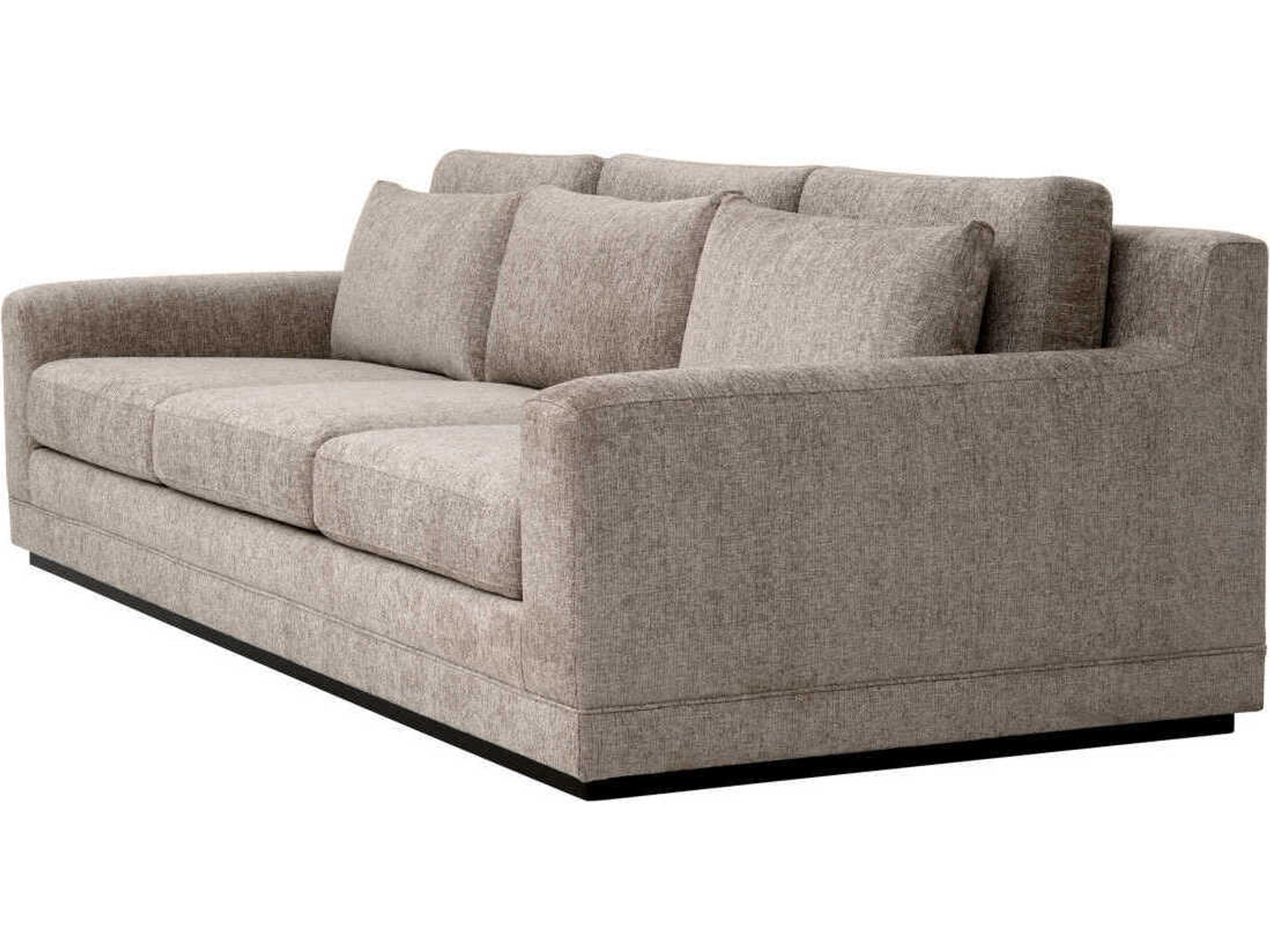 Eichholtz Manhattan Hunt Chenille Taupe Black Base Beige Upholstered Sofa