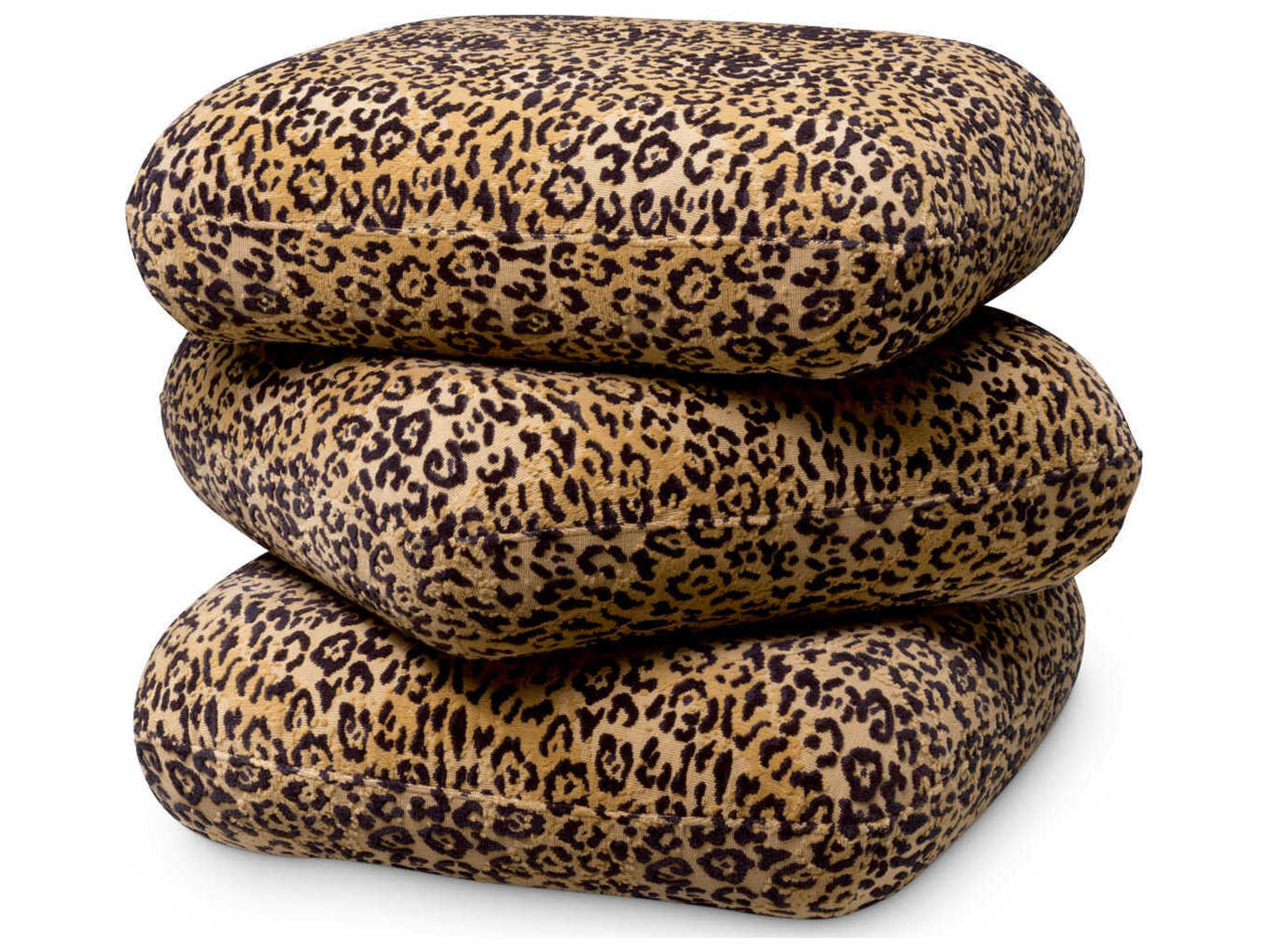 Eichholtz Greenwich Bernard Leopard Swivel Base Tan Upholstered Accent Stool