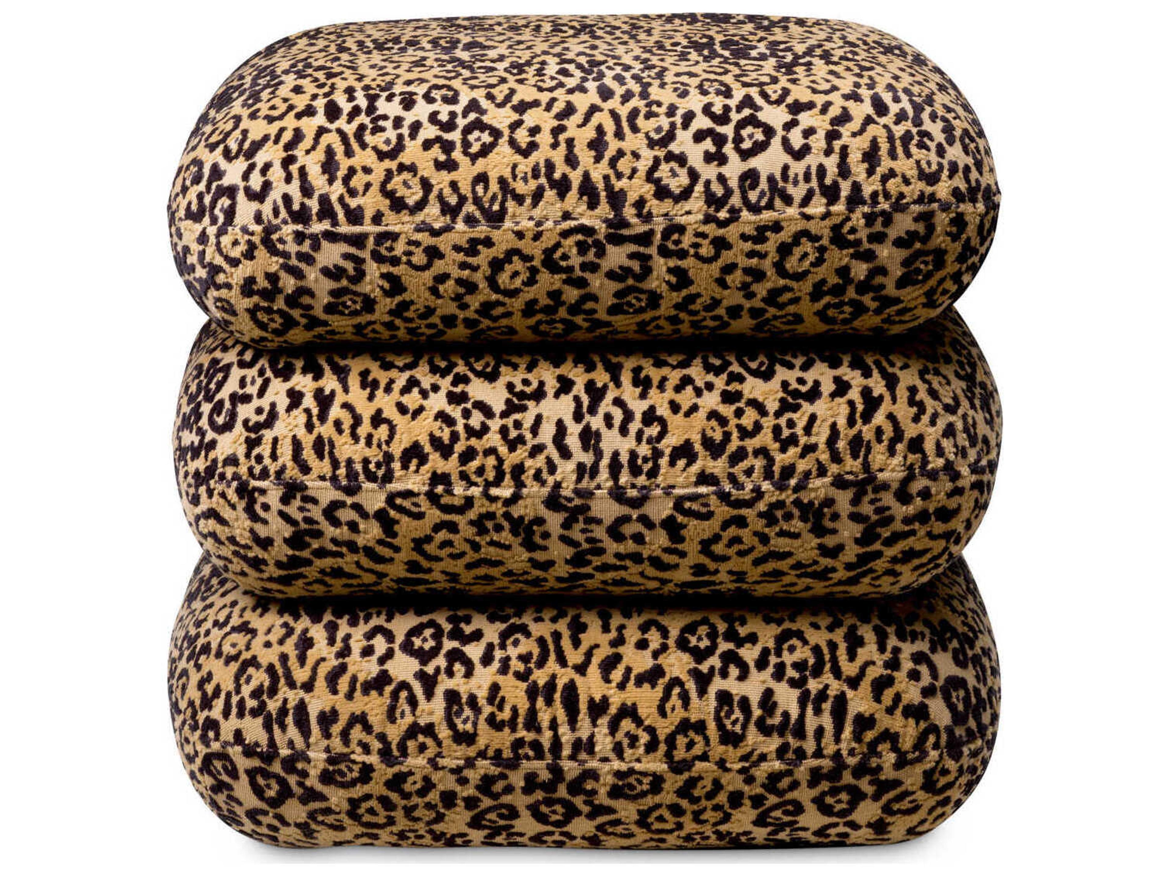 Eichholtz Greenwich Bernard Leopard Swivel Base Tan Upholstered Accent Stool
