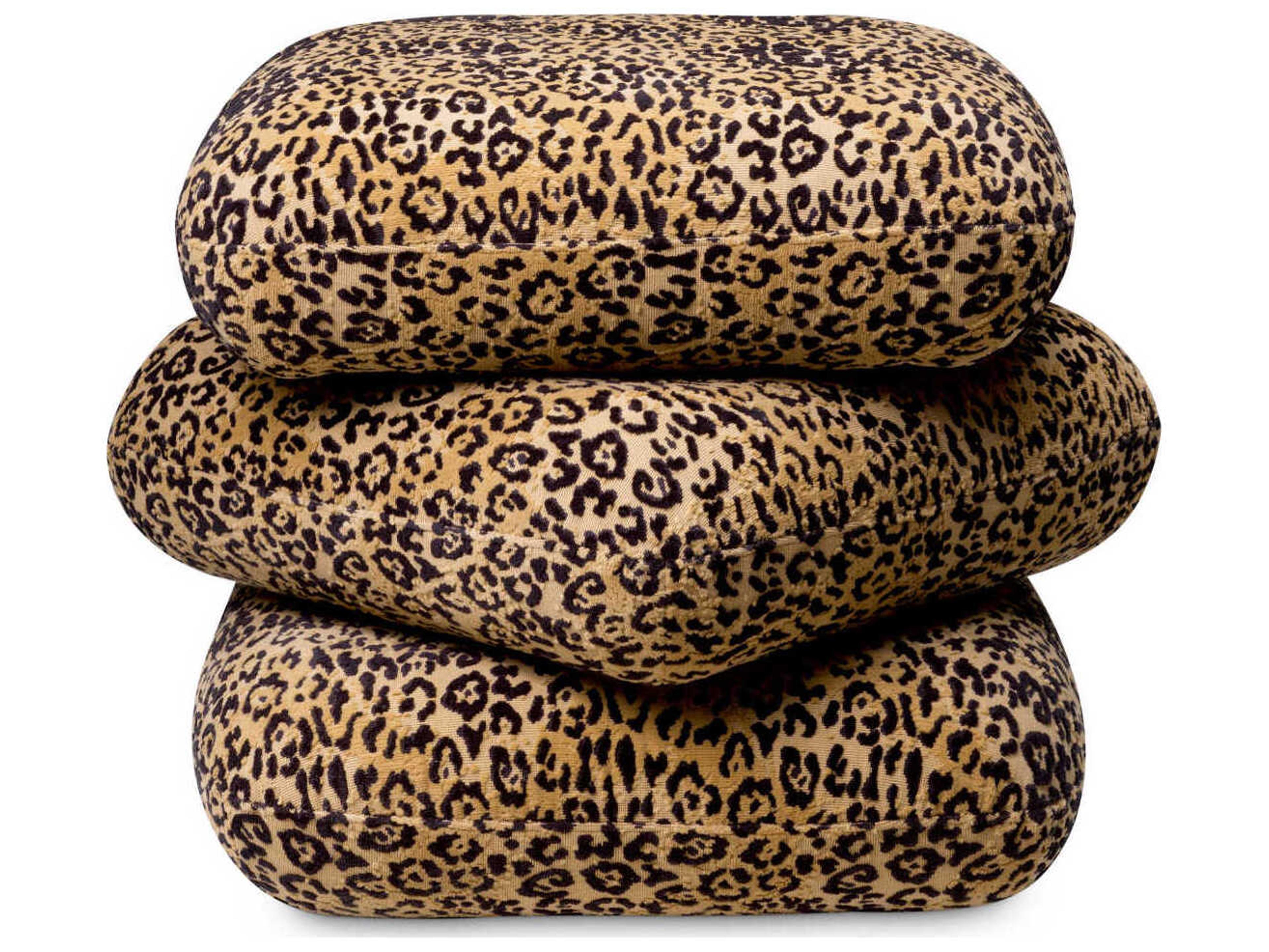 Eichholtz Greenwich Bernard Leopard Swivel Base Tan Upholstered Accent Stool