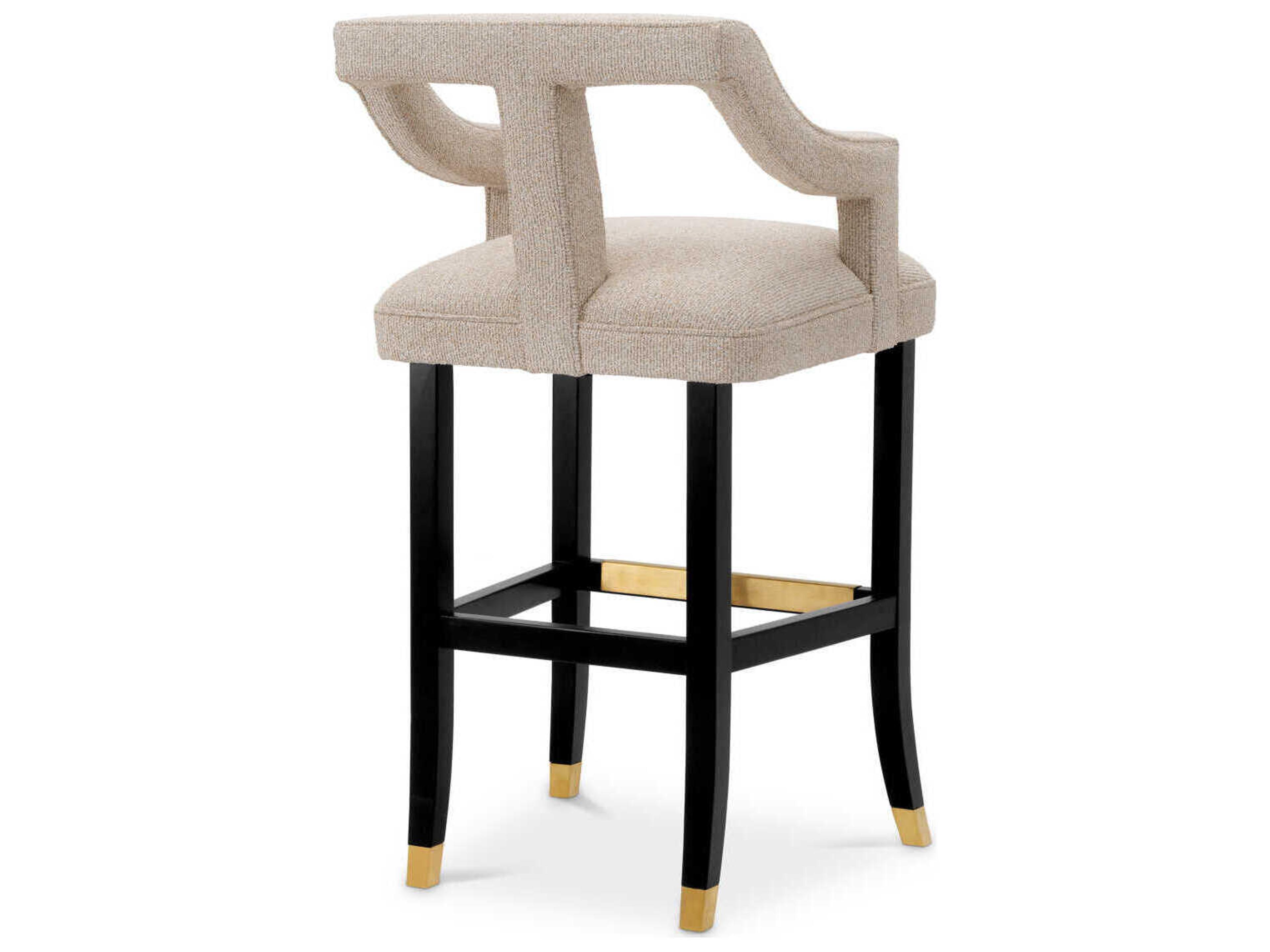 Eichholtz Roumier Palmer Beige Black Legs Upholstered Bar Stool