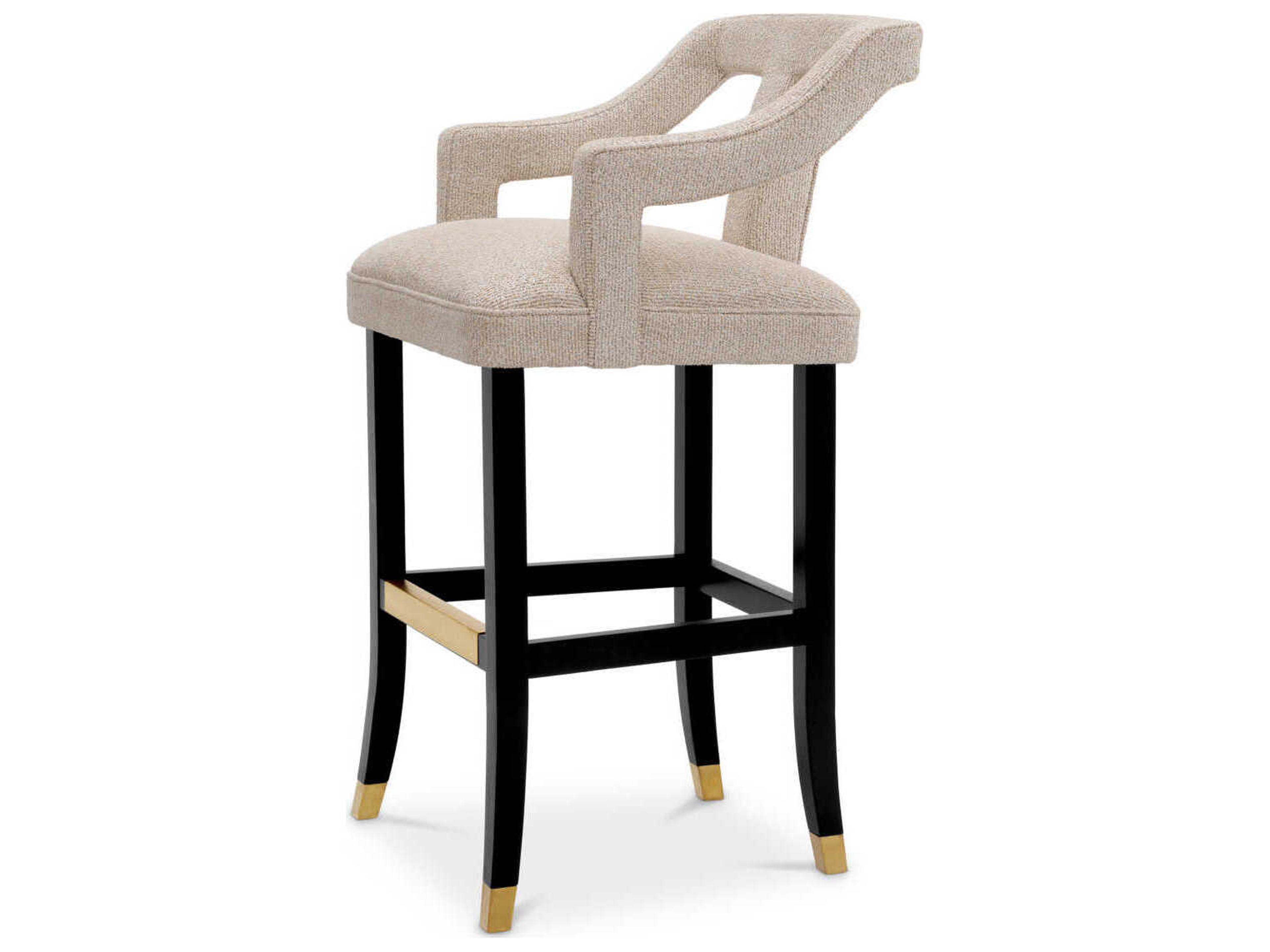 Eichholtz Roumier Palmer Beige Black Legs Upholstered Bar Stool