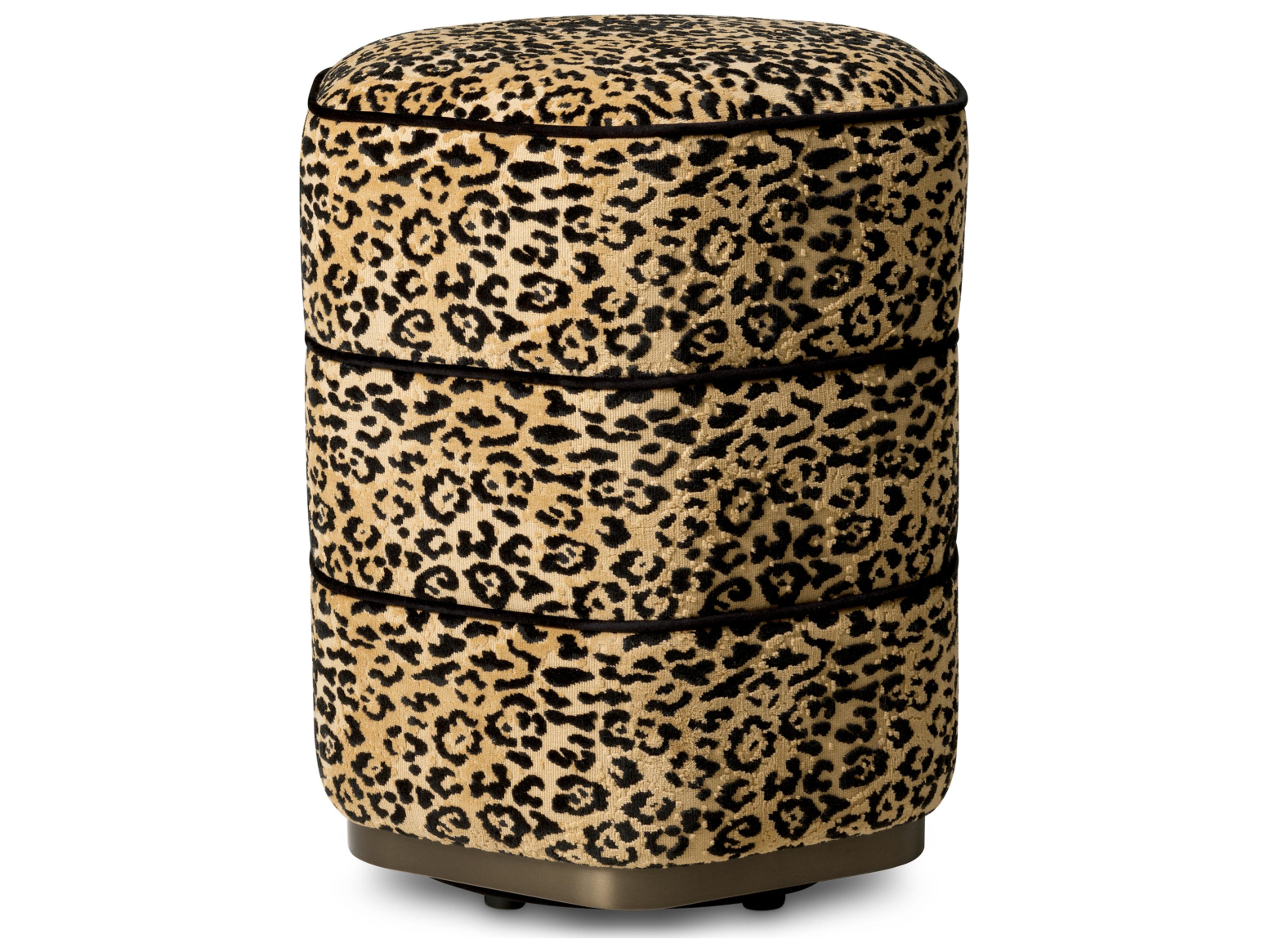 Bernard Leopard Camel X Bronze Base Brown Upholstered Accent Stool