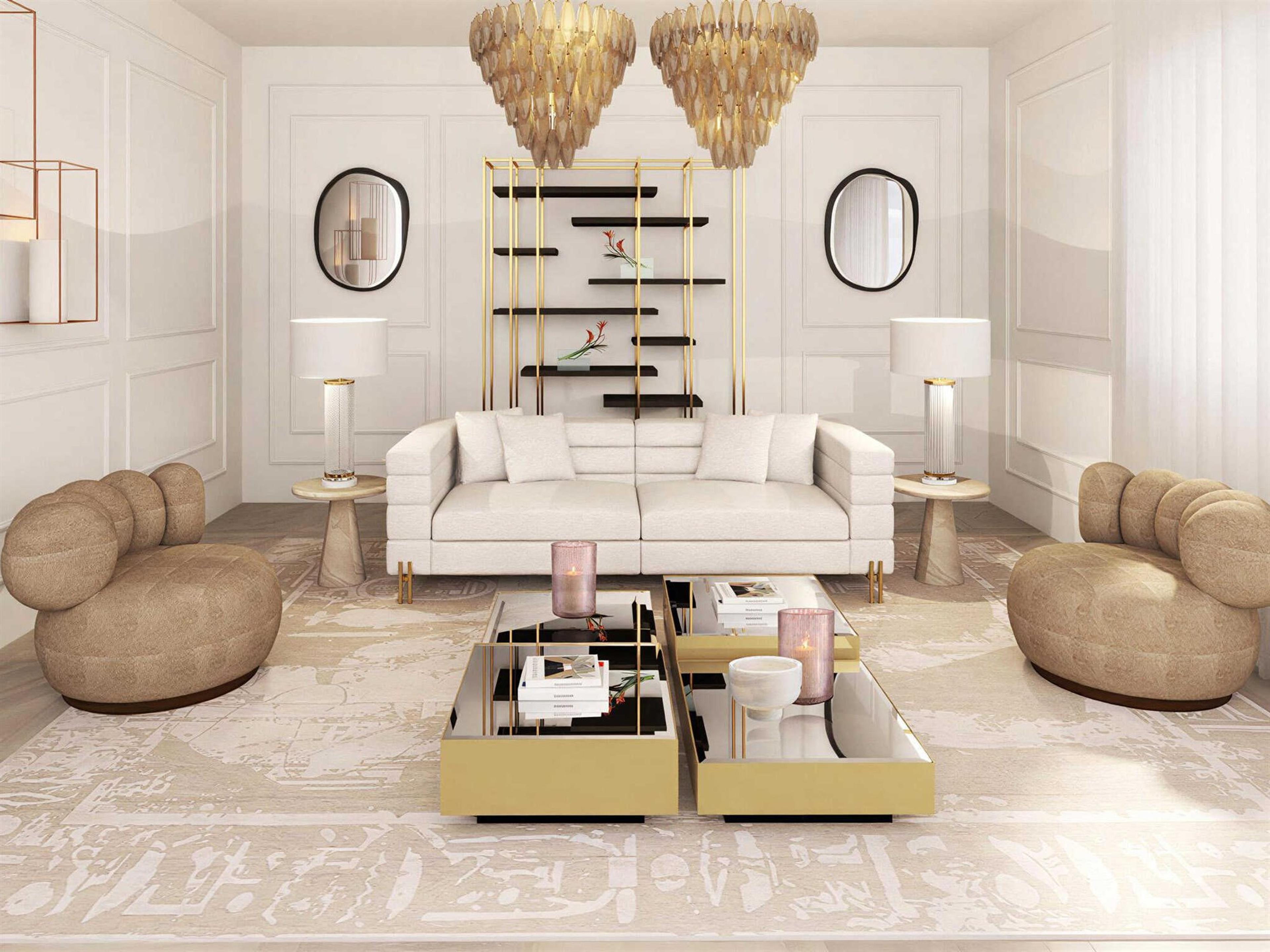 York Living Room Set Boucle Fabric