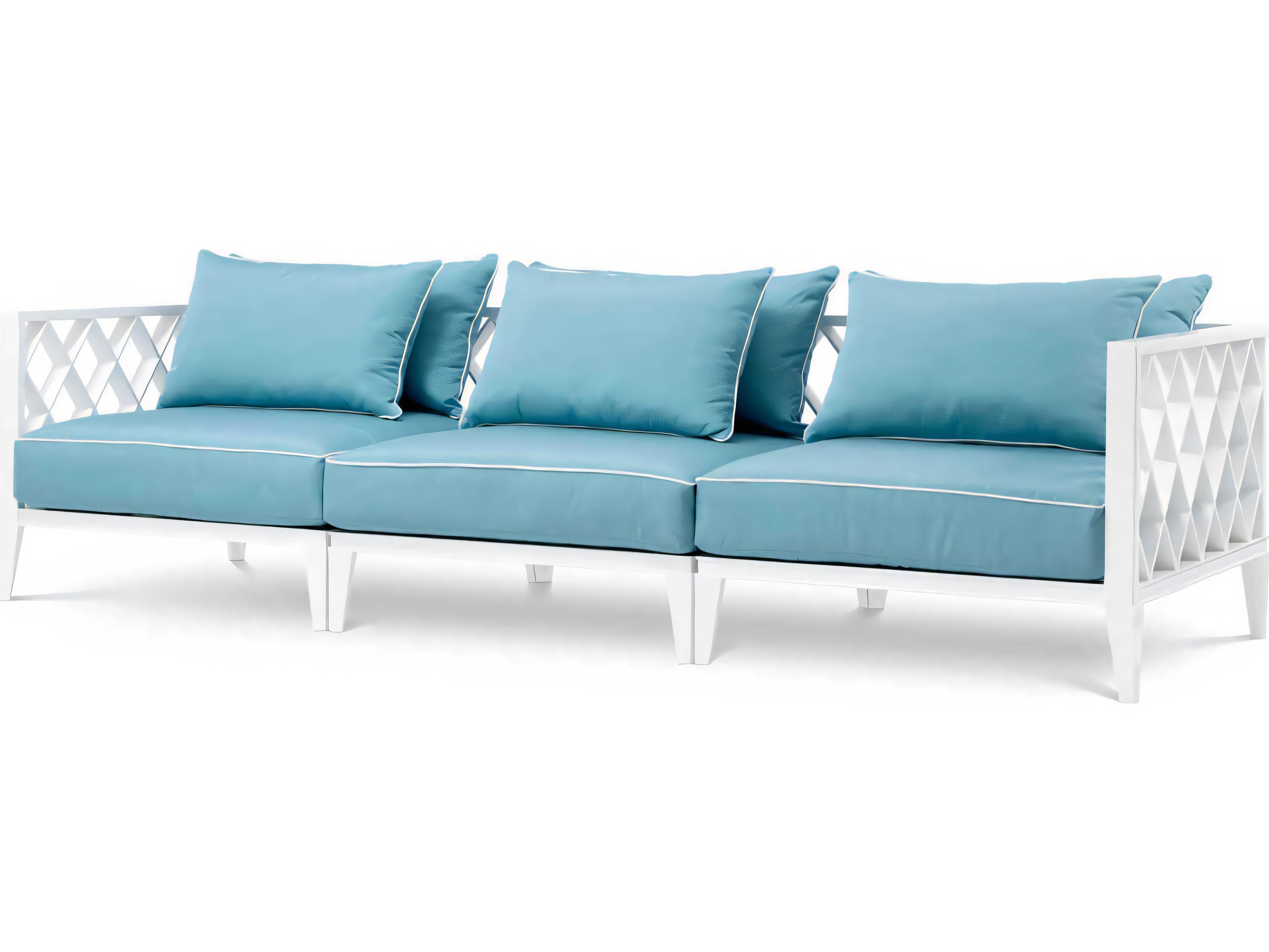 White Finish Sunbrella Mineral Blue Sofa