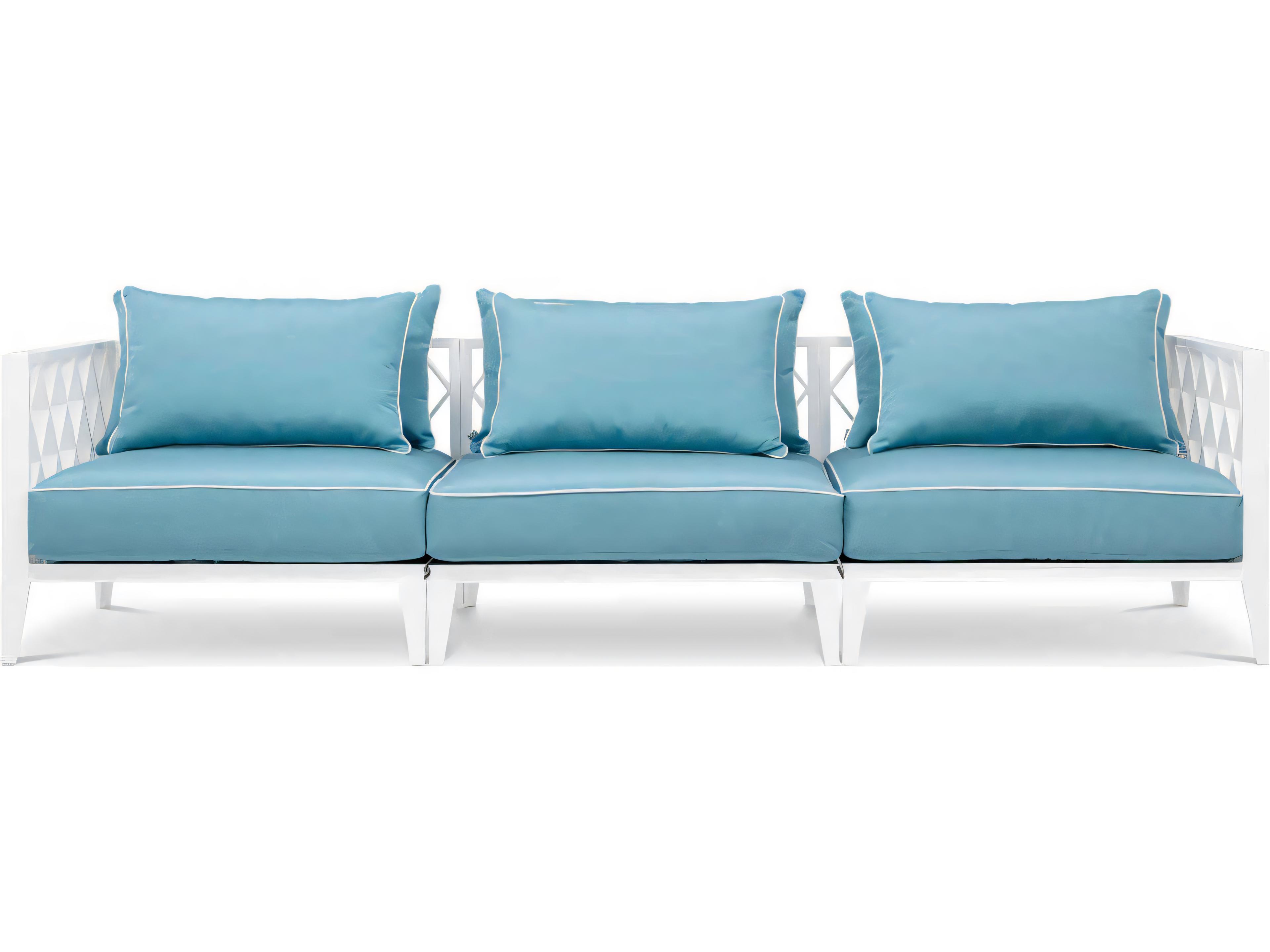 Eichholtz Outdoor White Finish Sunbrella Mineral Blue Sofa