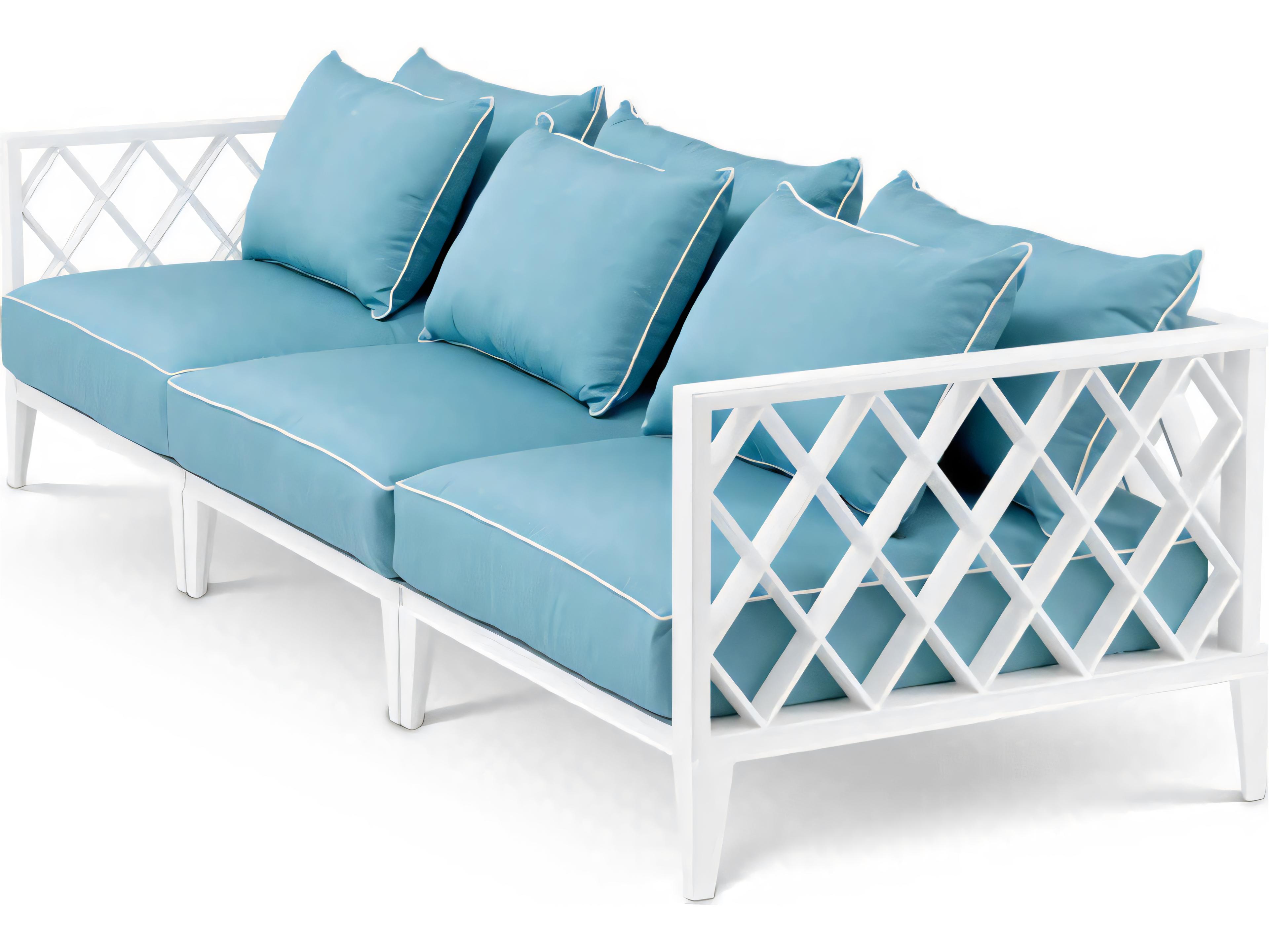 Eichholtz Outdoor White Finish Sunbrella Mineral Blue Sofa