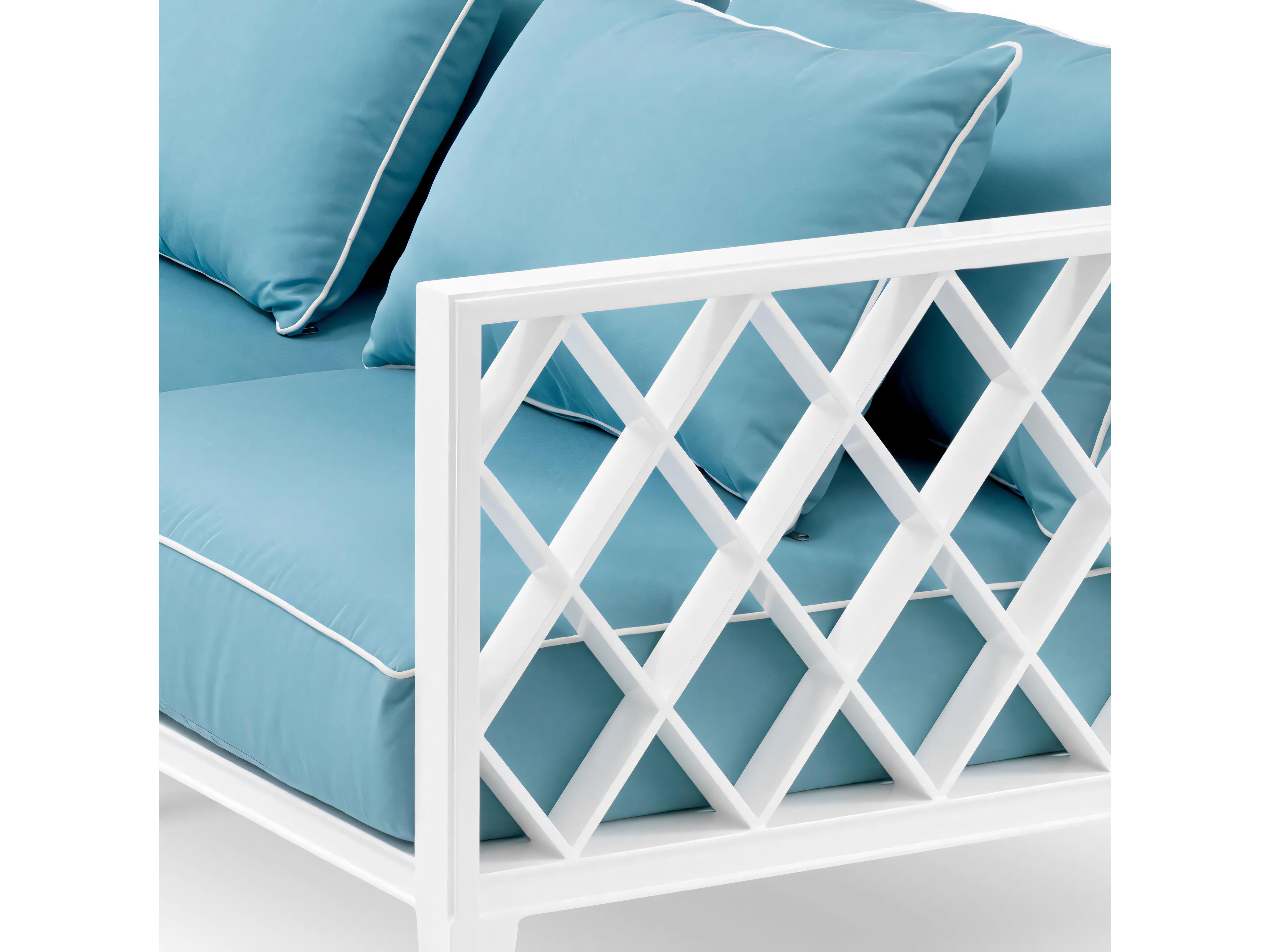 Eichholtz Outdoor White Finish Sunbrella Mineral Blue Sofa