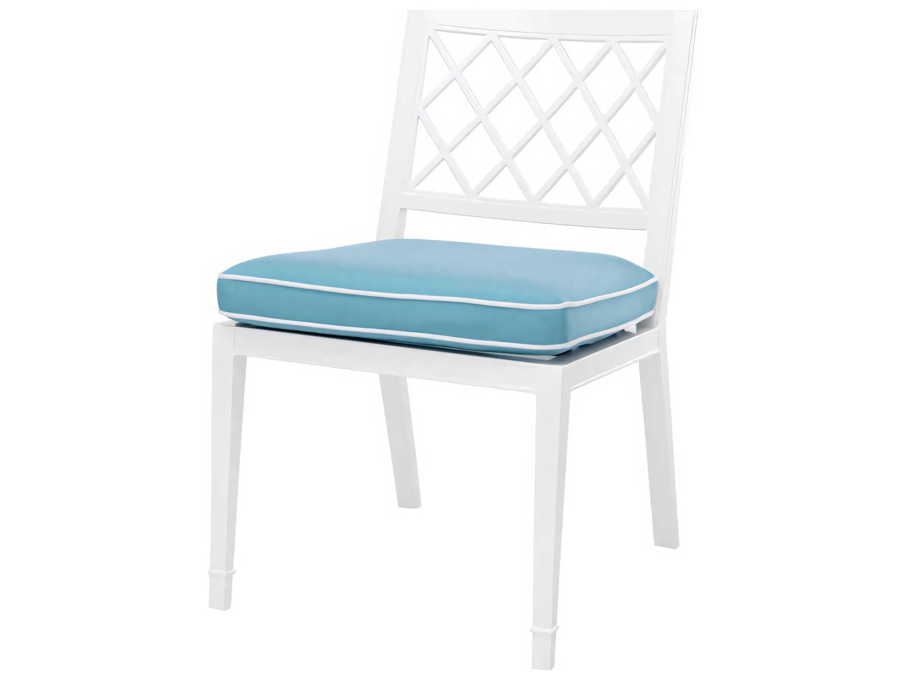 White Finish Sunbrella Mineral Blue Dining Chair