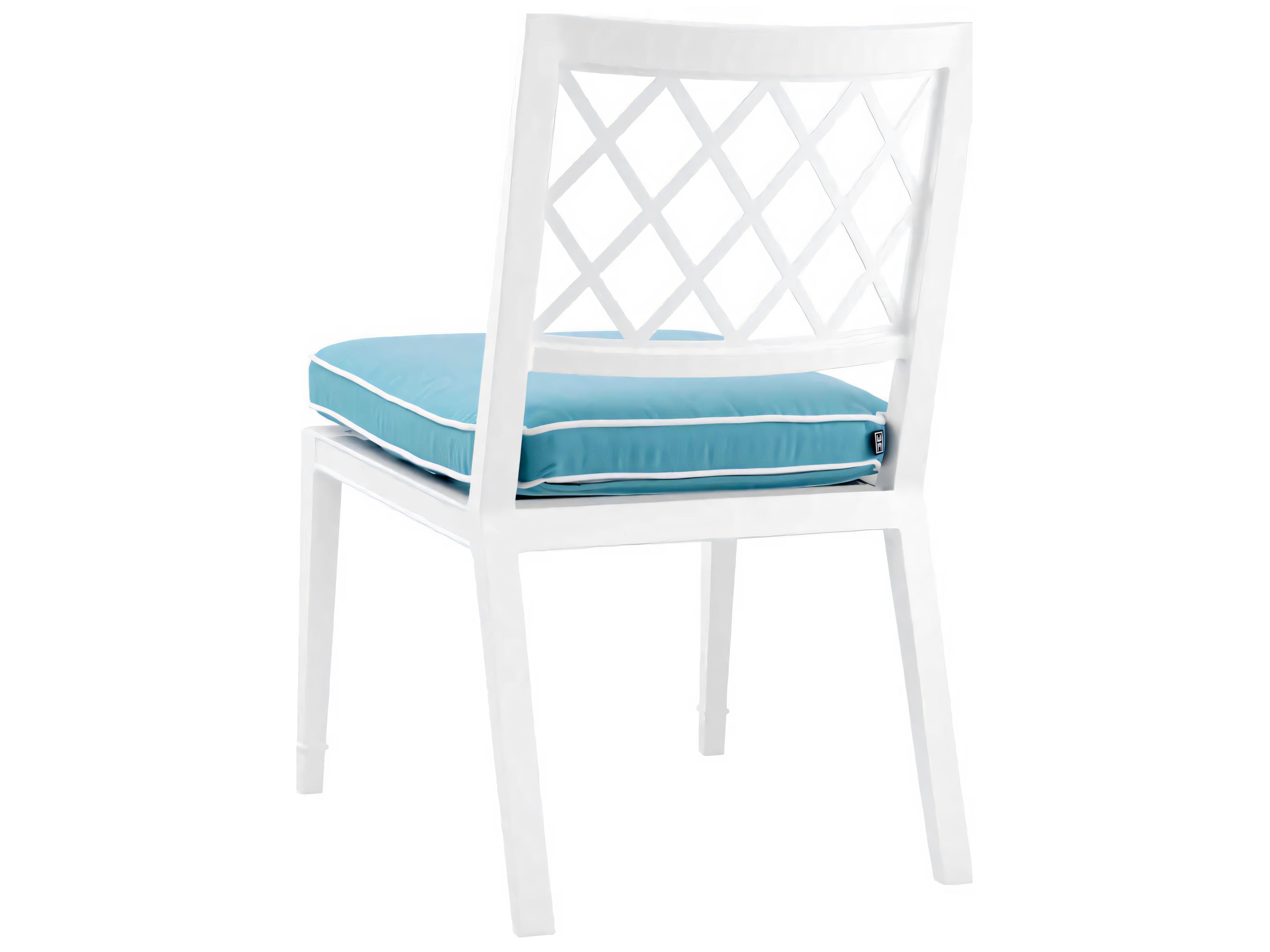 Eichholtz Outdoor White Finish Sunbrella Mineral Blue Dining Chair
