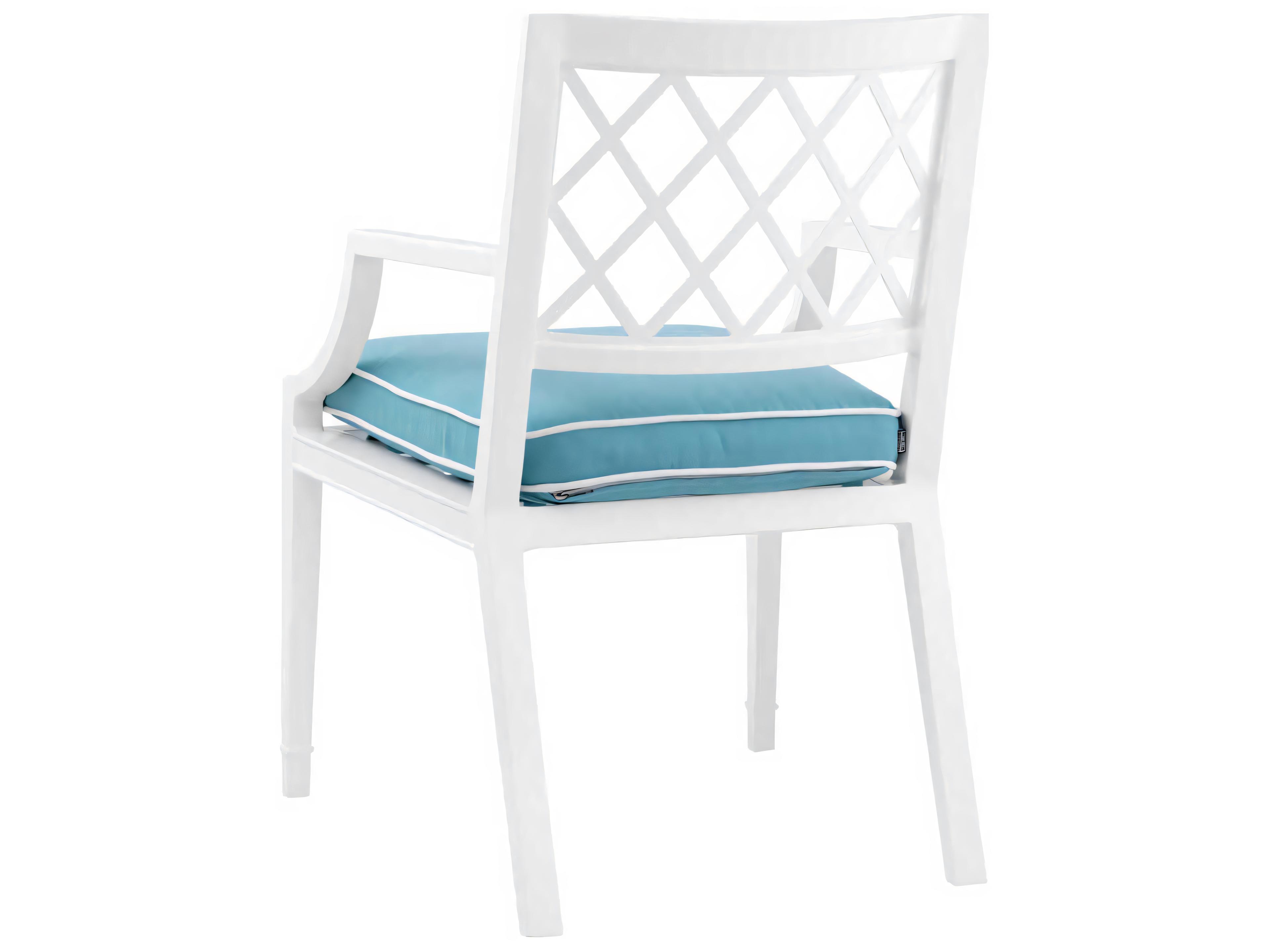 Eichholtz Outdoor White Finish Sunbrella Mineral Blue Dining Chair